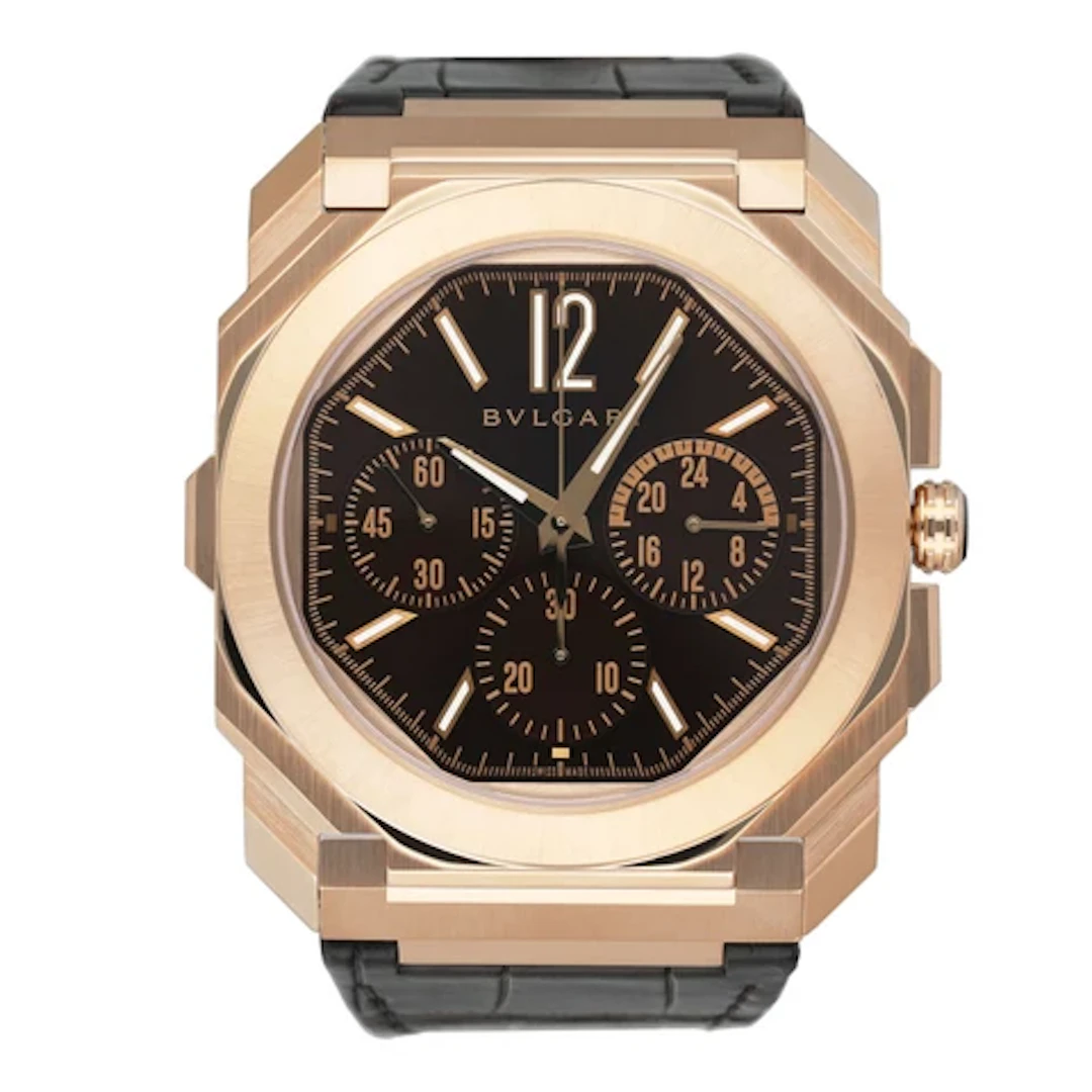 Bulgari Octo Finissimo 103468 Brown Dial Chronograph Mens Watch Box Papers
