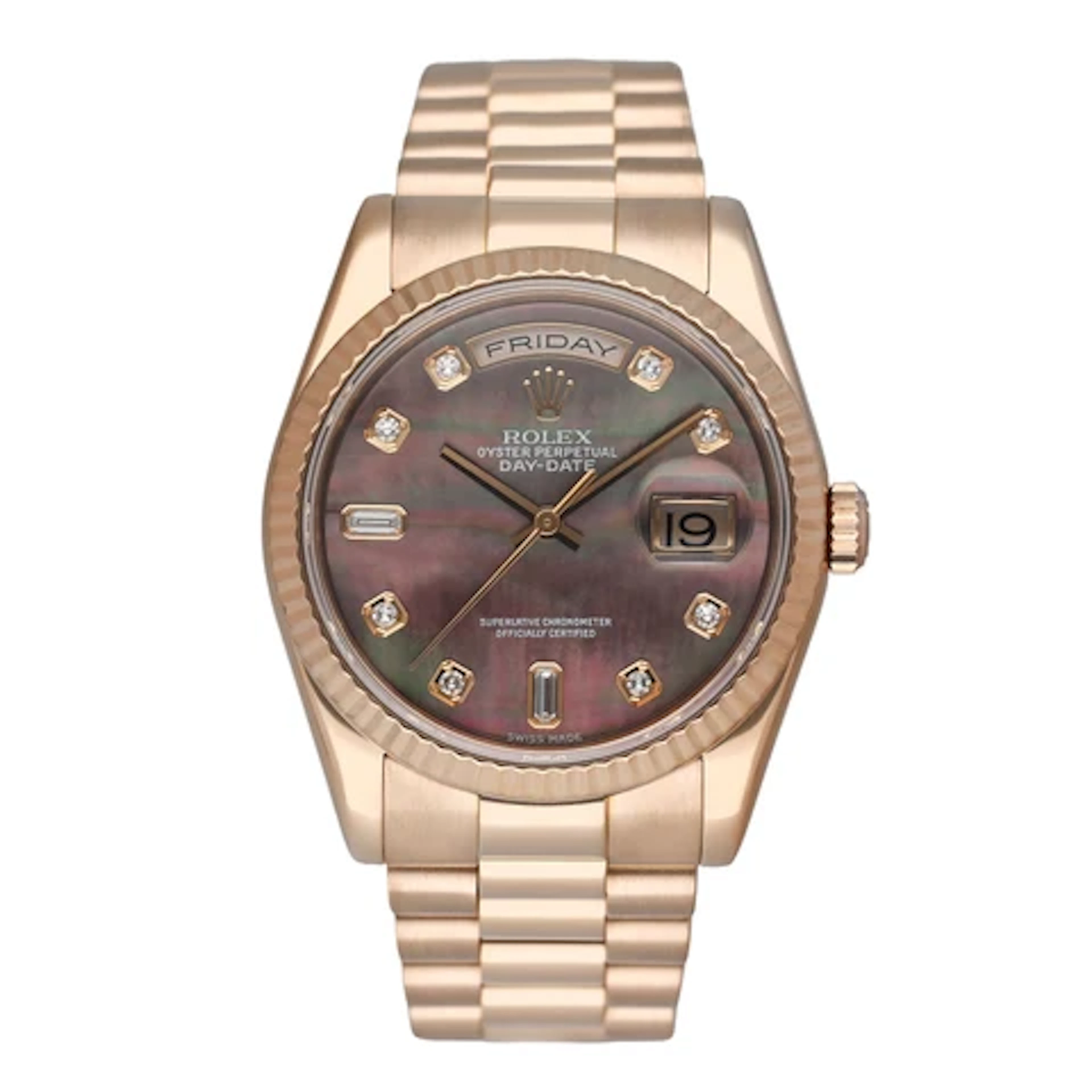 Rolex Day Date 118235 Diamond MOP Dial 18k Rose Gold Mens Watch