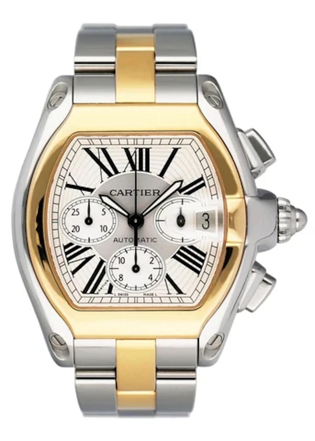 Cartier Roadster W62027Z1 Silver Dial Two Tone Mens Watch