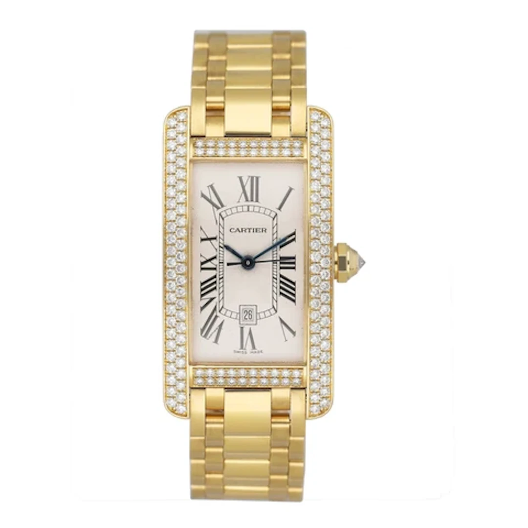 Cartier Tank Americaine WB7057K2 Diamond 18K Yellow Gold Ladies Watch