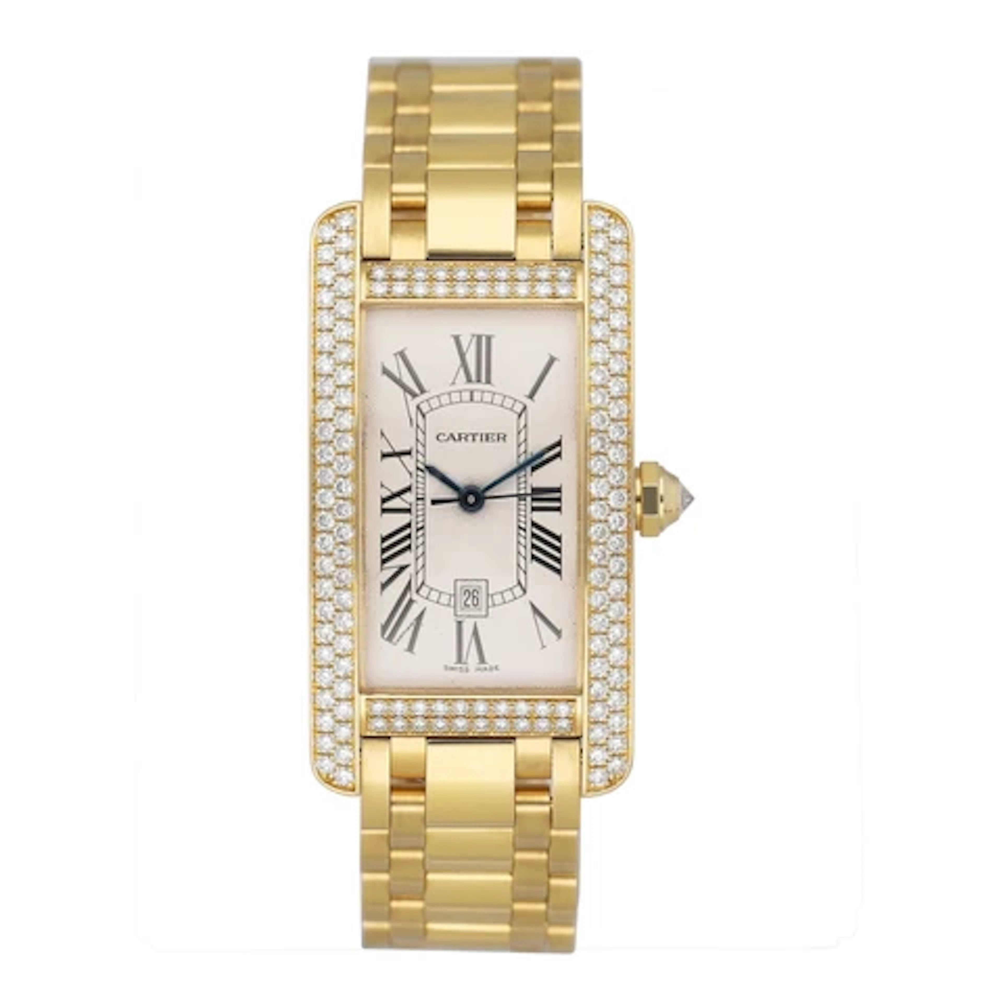 Cartier Tank Americaine WB7057K2 Diamond 18K Yellow Gold Ladies Watch