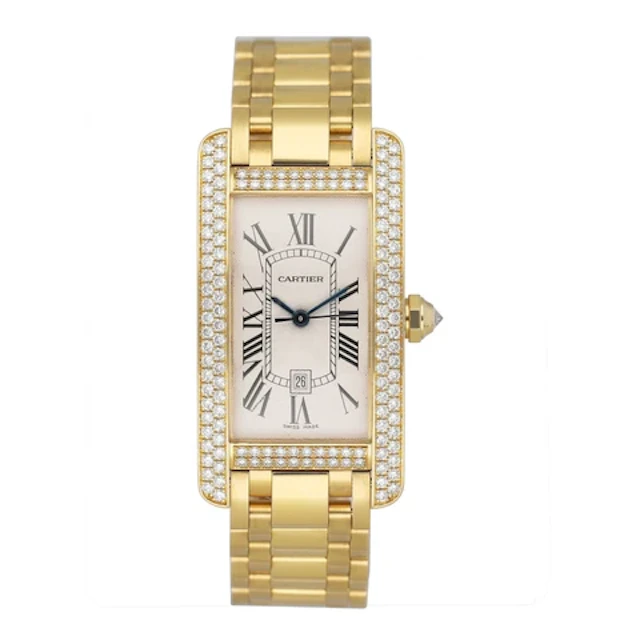 Cartier Tank Americaine WB7057K2 Diamond 18K Yellow Gold Ladies Watch