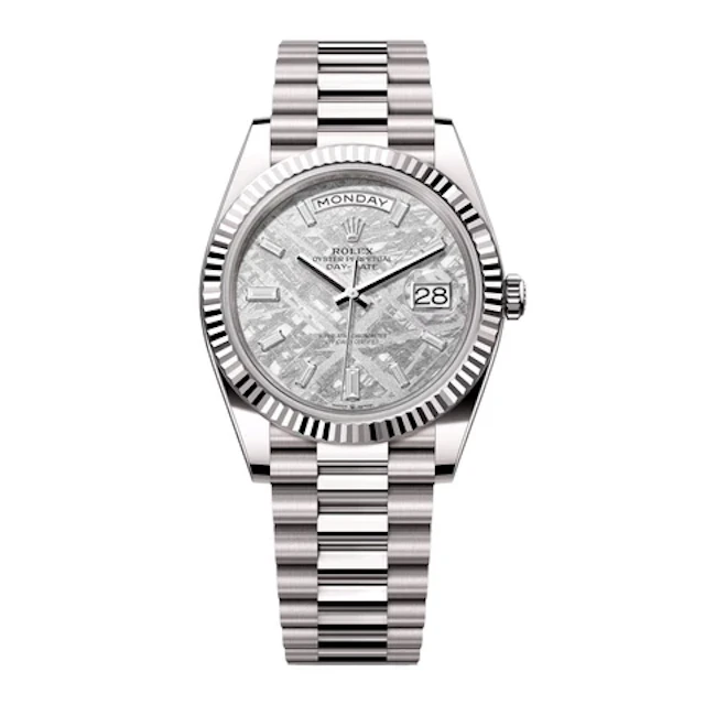 Rolex Day-Date 228239 Diamond Meteorite Dial Mens Watch Box Papers