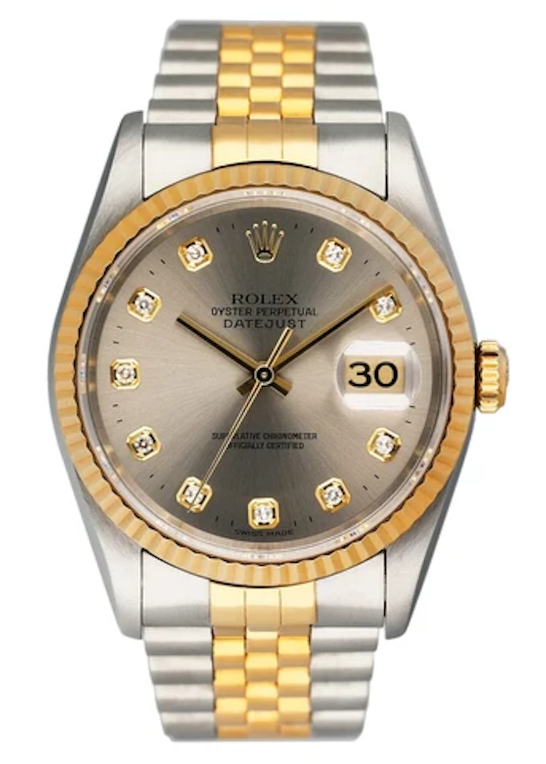 Rolex Datejust 16233 Diamond Silver Dial Mens Watch