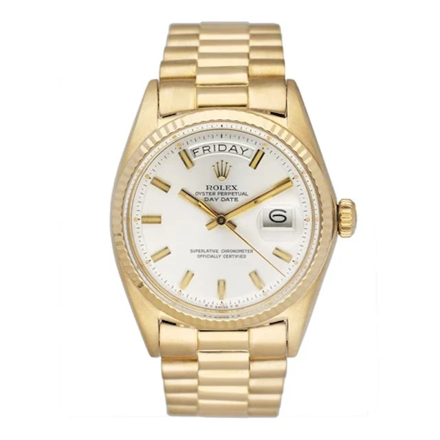 Rolex Day Date 1803 Silver Dial 18K Yellow Gold Mens Watch Box Papers