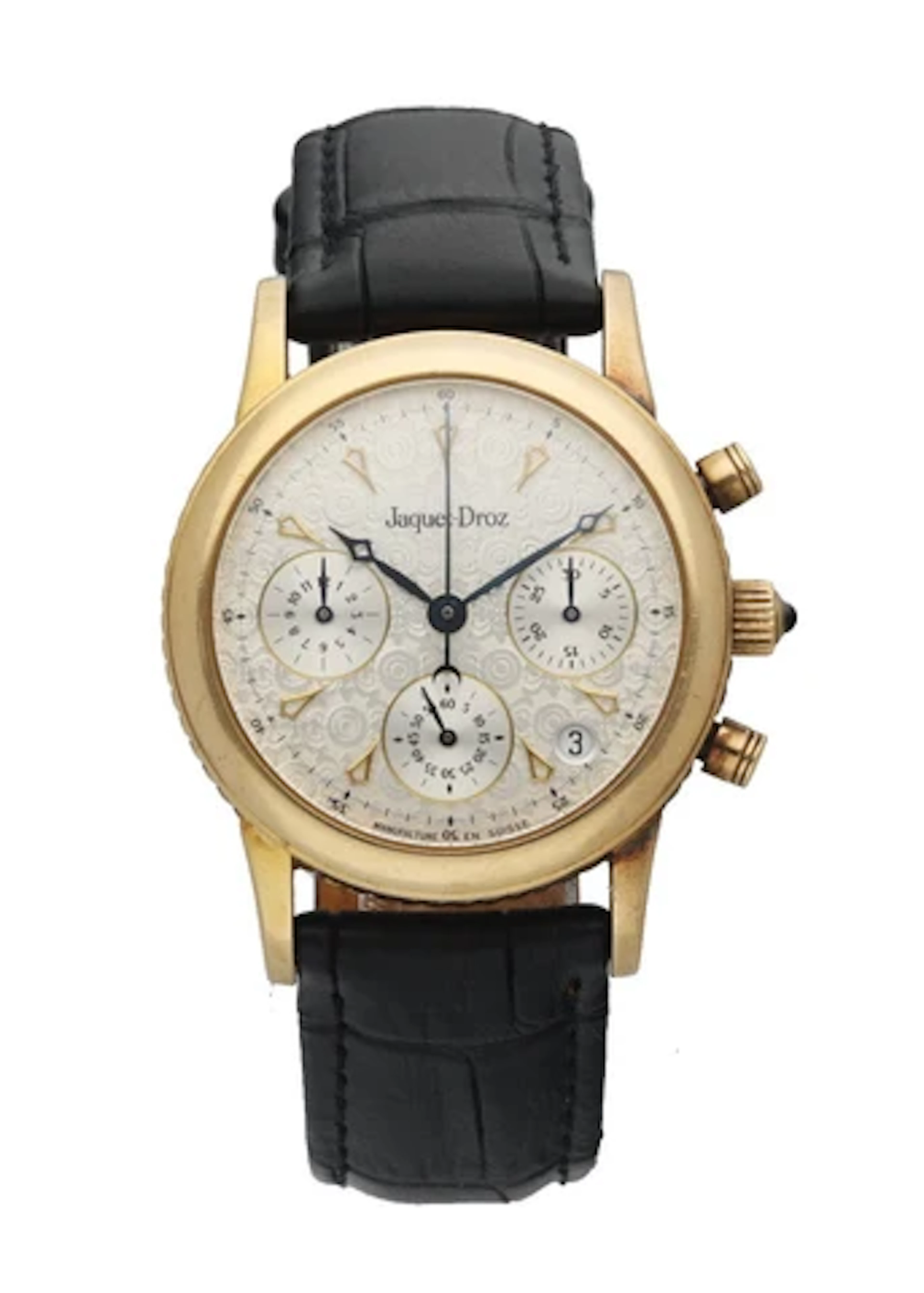 Jaquet-Droz 3350 18k Yellow Gold Silver Textured Dial Chronograph Men's Watch