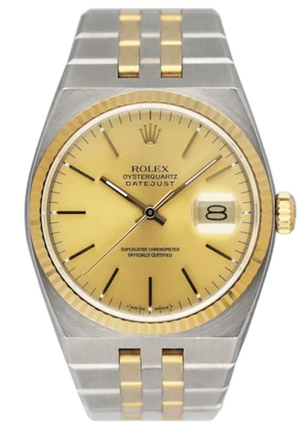 Rolex Oysterquartz Datejust 17013 Two Tone Mens Watch Box Service Papers