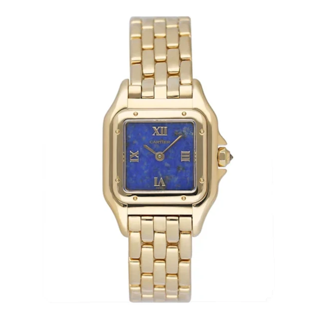 Cartier Panthere W25035B9 Lapis Dial 18K Yellow Gold Ladies Watch