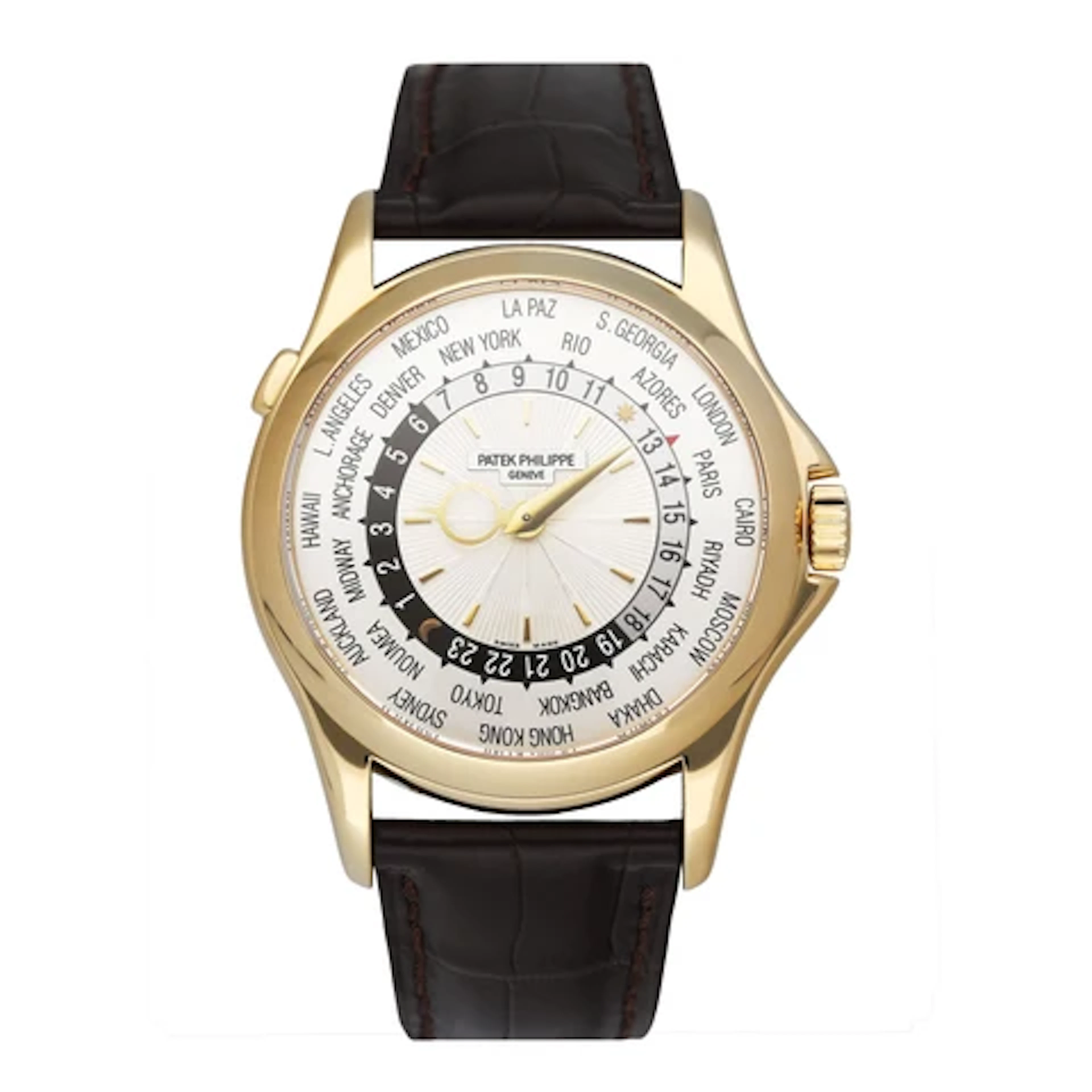 Patek Philippe World Time 5130J 18K Yellow Gold Mens Watch Box Papers