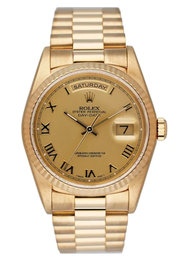 Rolex Day Date 18238 18K Yellow Gold Mens Watch Box Papers
