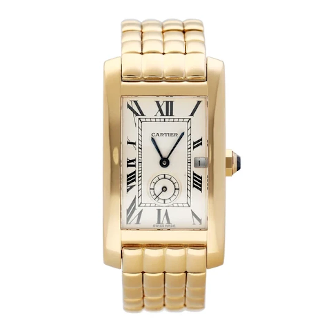 Cartier Tank Americaine 811904 18K Yellow Gold Mens Watch