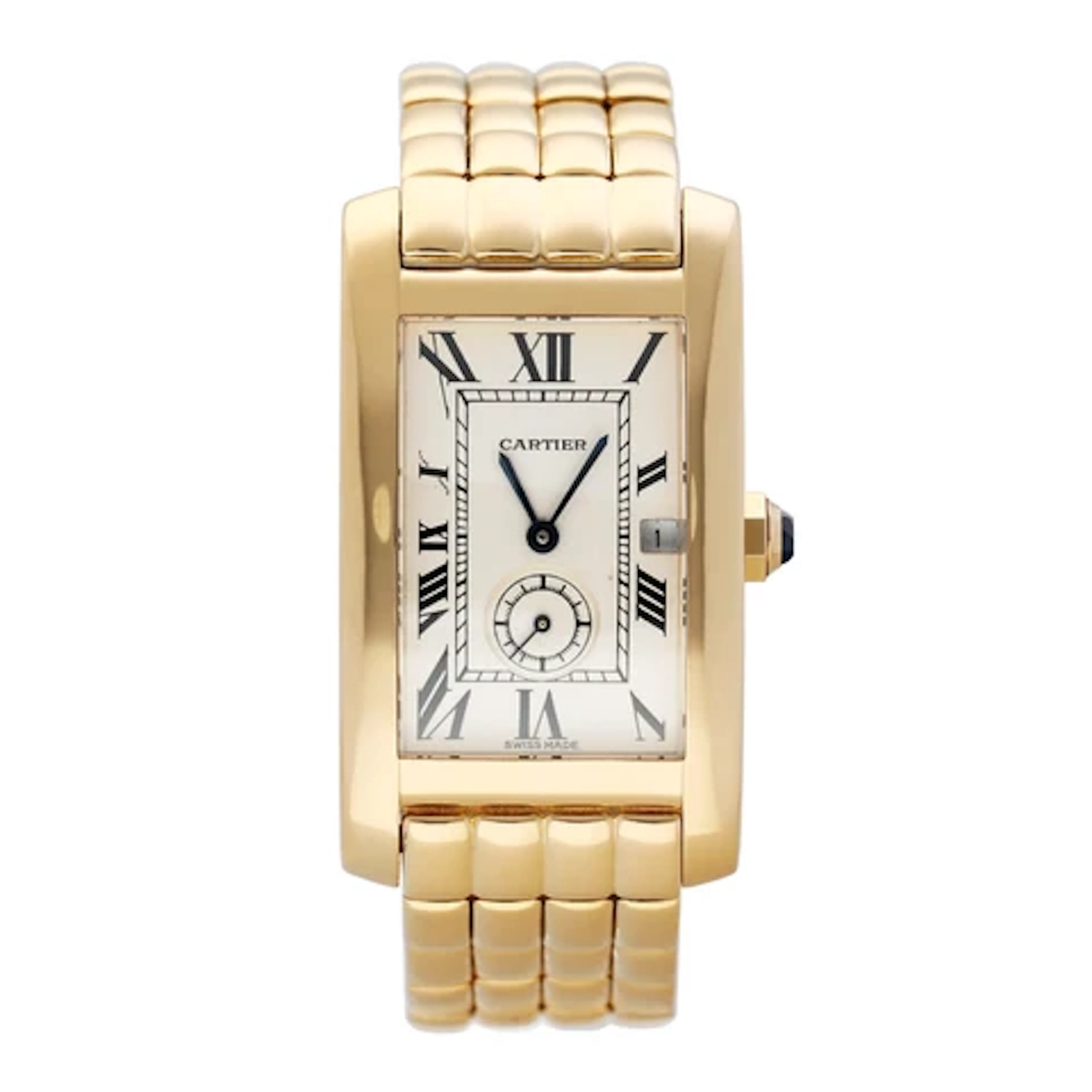 Cartier Tank Americaine 811904 18K Yellow Gold Mens Watch