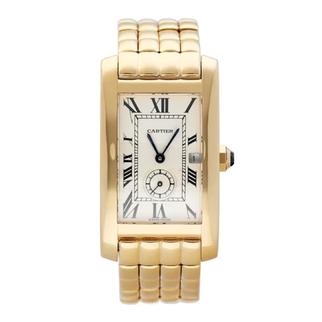 Cartier Tank Americaine 811904 18K Yellow Gold Mens Watch