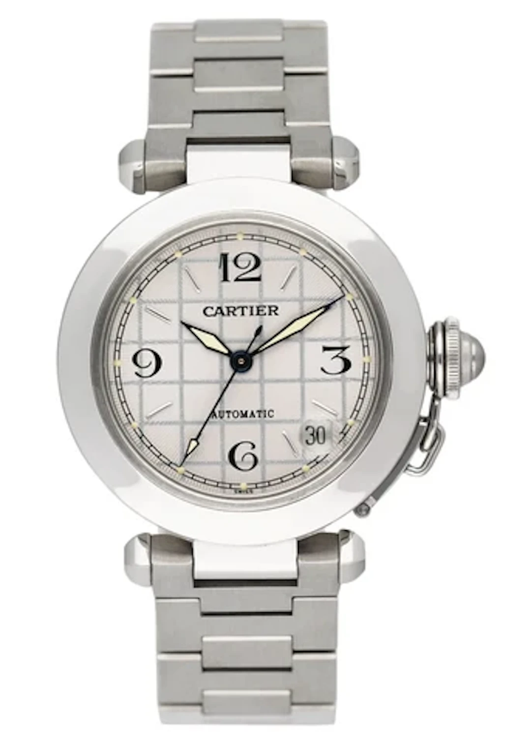 Cartier Pasha W31023M7 Silver Dial Steel Watch Box Papers