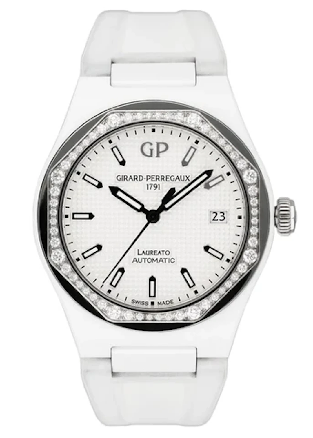 Girard Perregaux Laureato 81005 White Ceramic Ladies Watch