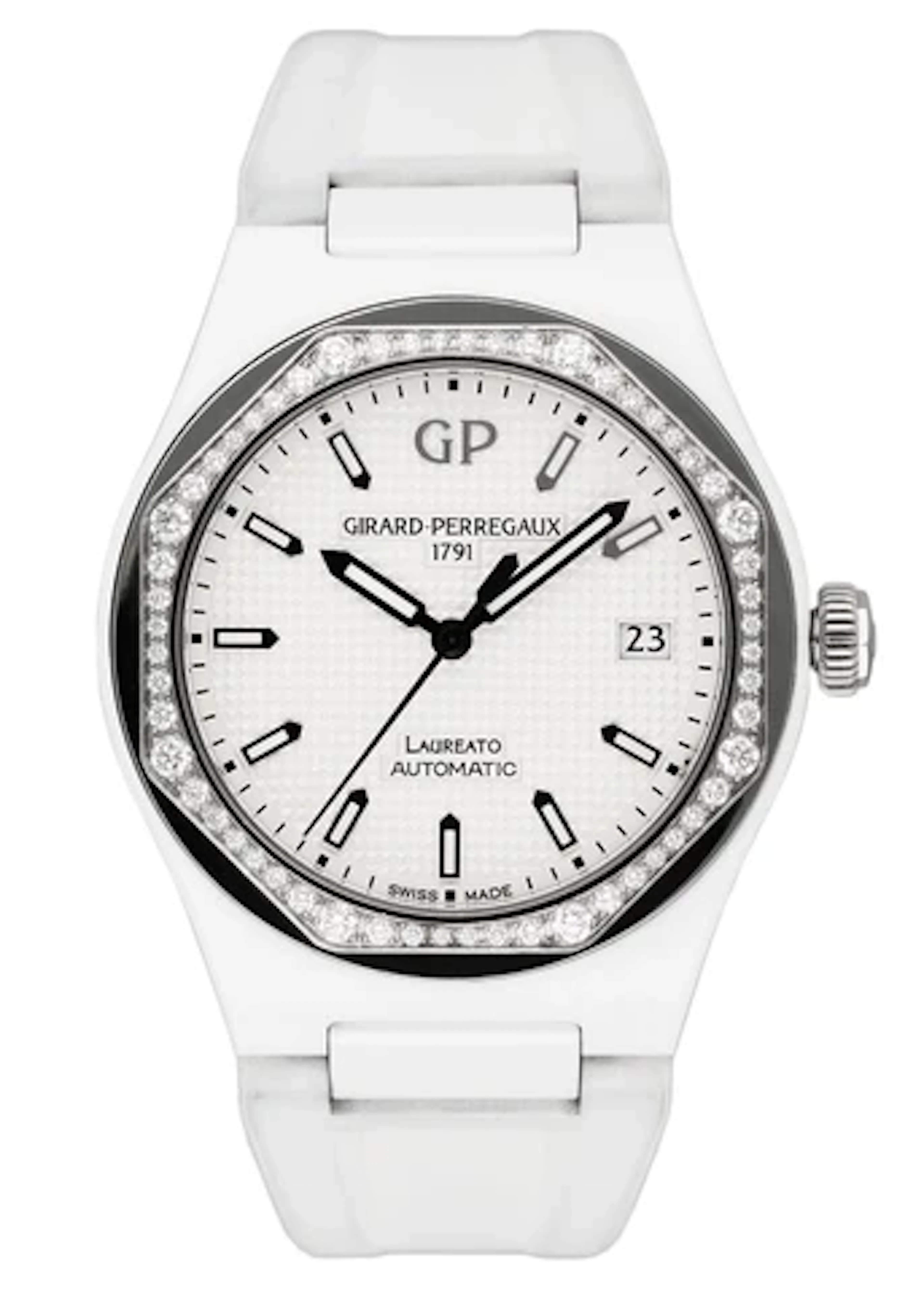 Girard Perregaux Laureato 81005 White Ceramic Ladies Watch