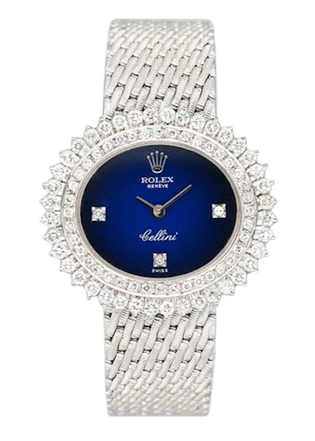 Rolex Cellini 4081 Diamond Blue Vignette Dial 18K White Gold Ladies Watch