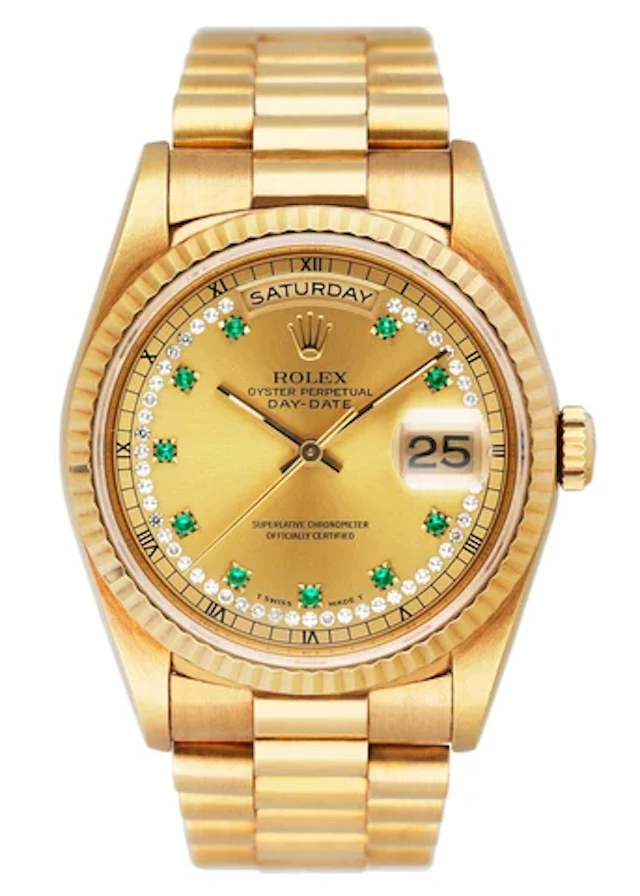 Rolex Day Date 18238 Emerald Diamond Dial Mens Watch