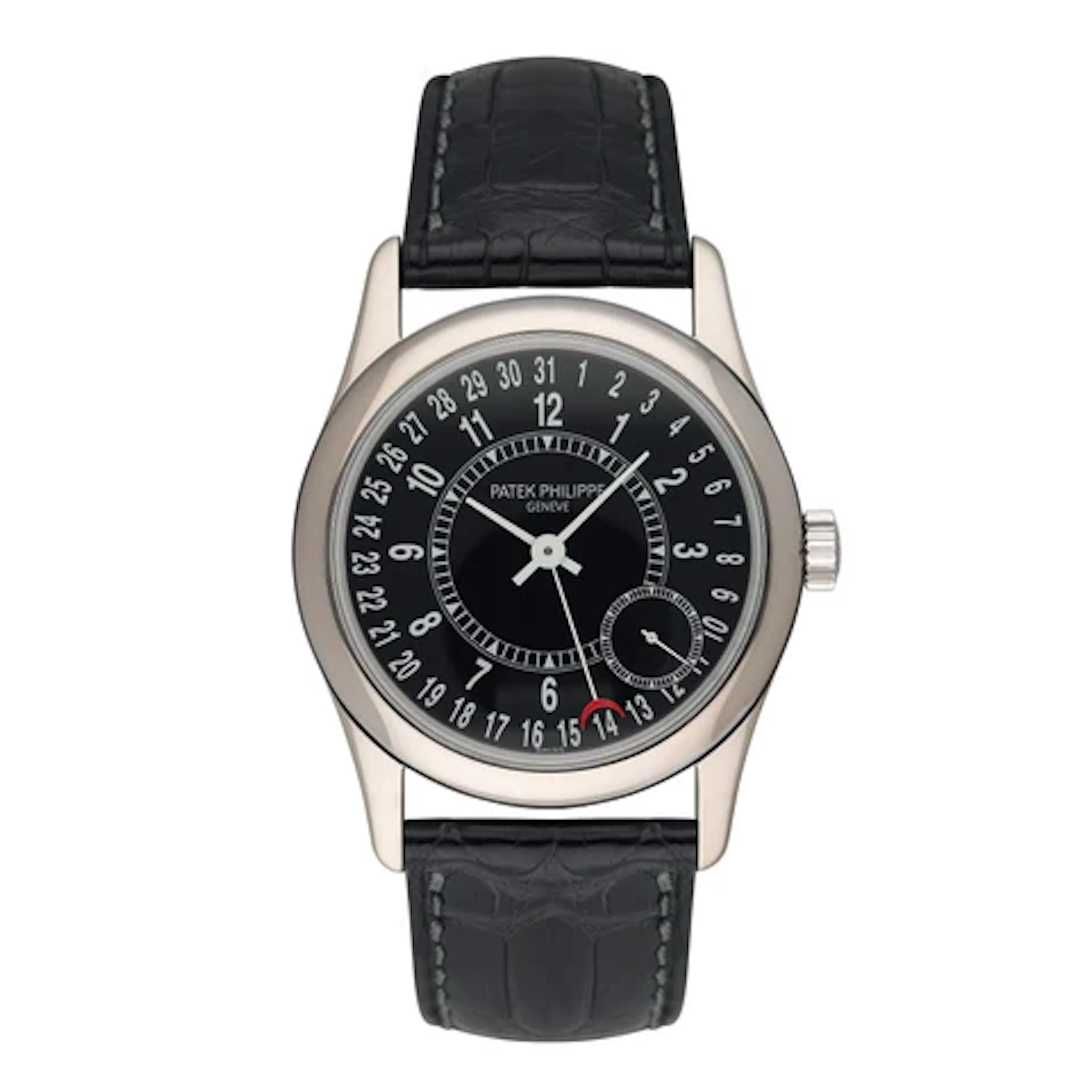 Patek Philippe Calatrava 6000G Black Dial 18K White Gold Mens Watch Box Papers