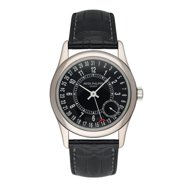 Patek Philippe Calatrava 6000G Black Dial 18K White Gold Mens Watch Box Papers