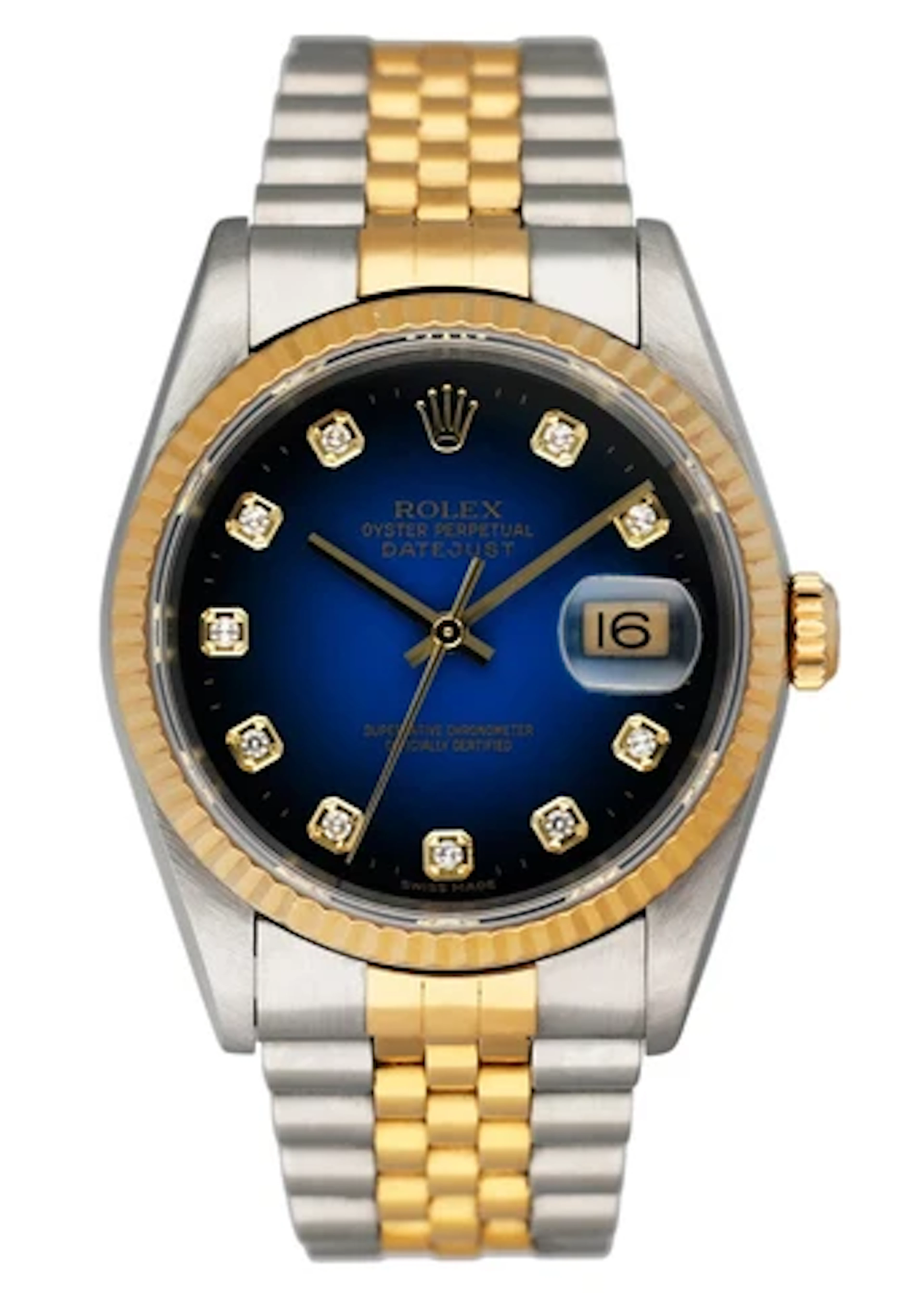Rolex Datejust 16233 Blue Vignette Diamond Dial Mens Watch Box Papers