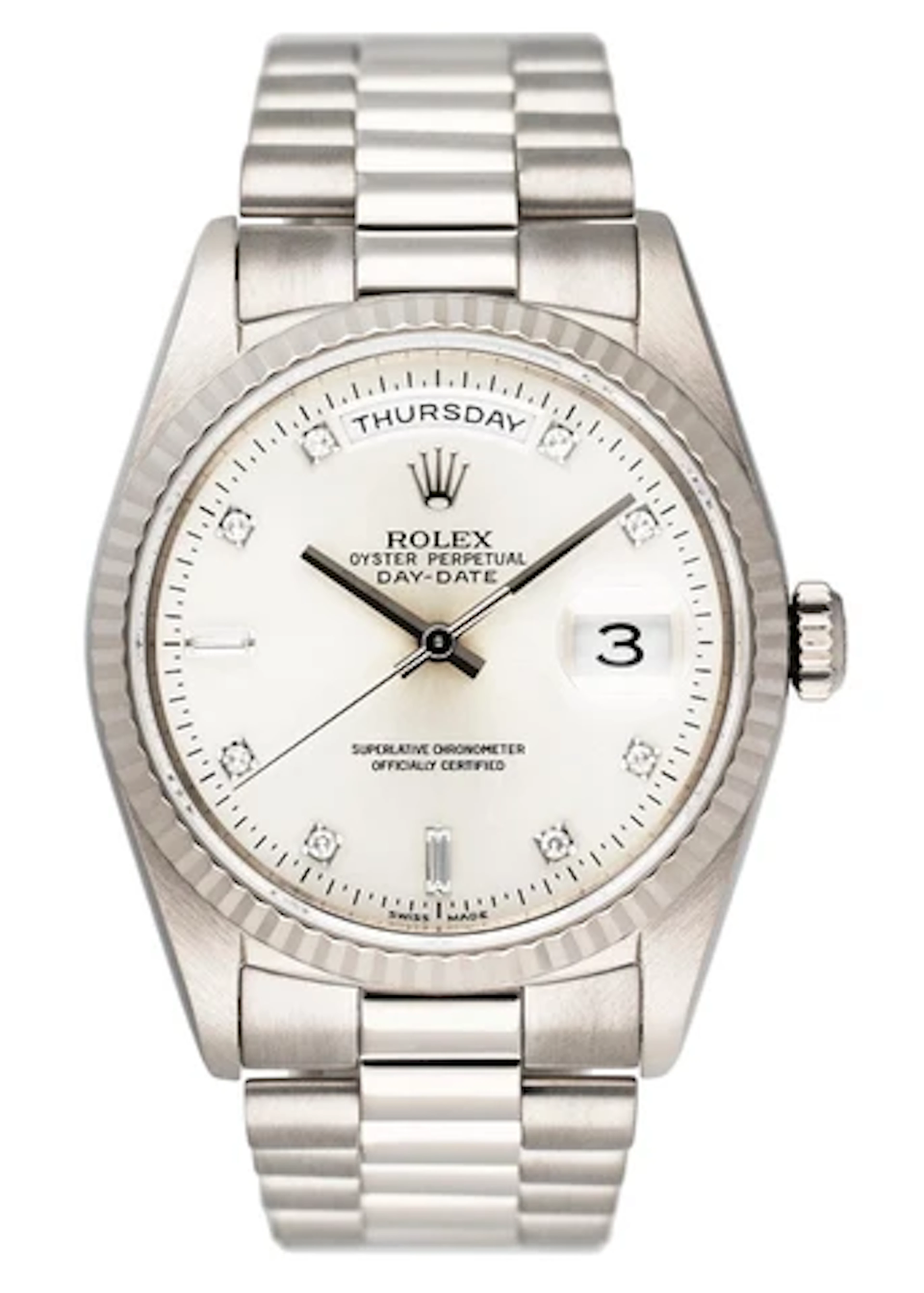Rolex Day-Date 18239 18K White Gold Diamond Dial Mens Watch Box & Papers