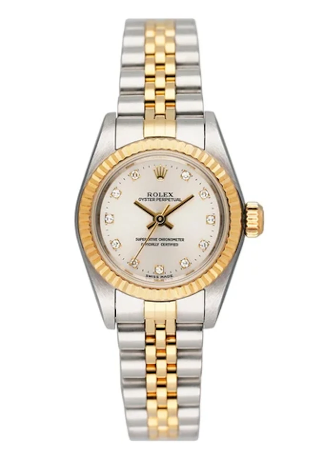 Rolex Oyster Perpetual 67193 Diamond Silver Dial Two Tone Ladies Watch