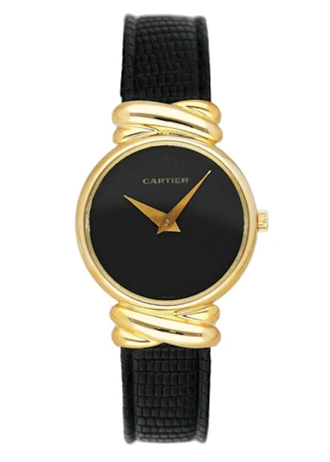 Cartier Vintage Black Dial 18K Yellow Gold Ladies Watch