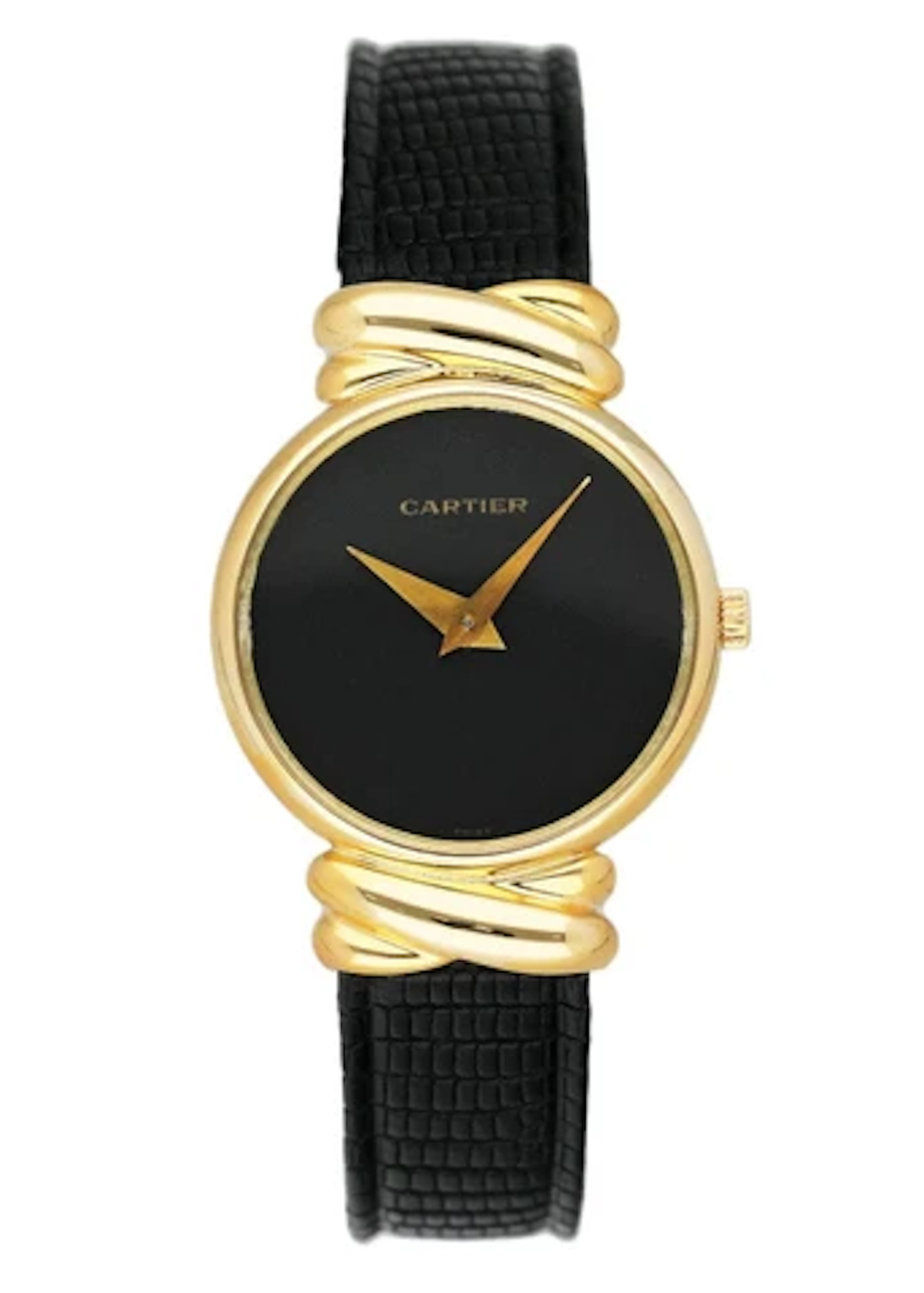 Cartier Vintage Black Dial 18K Yellow Gold Ladies Watch