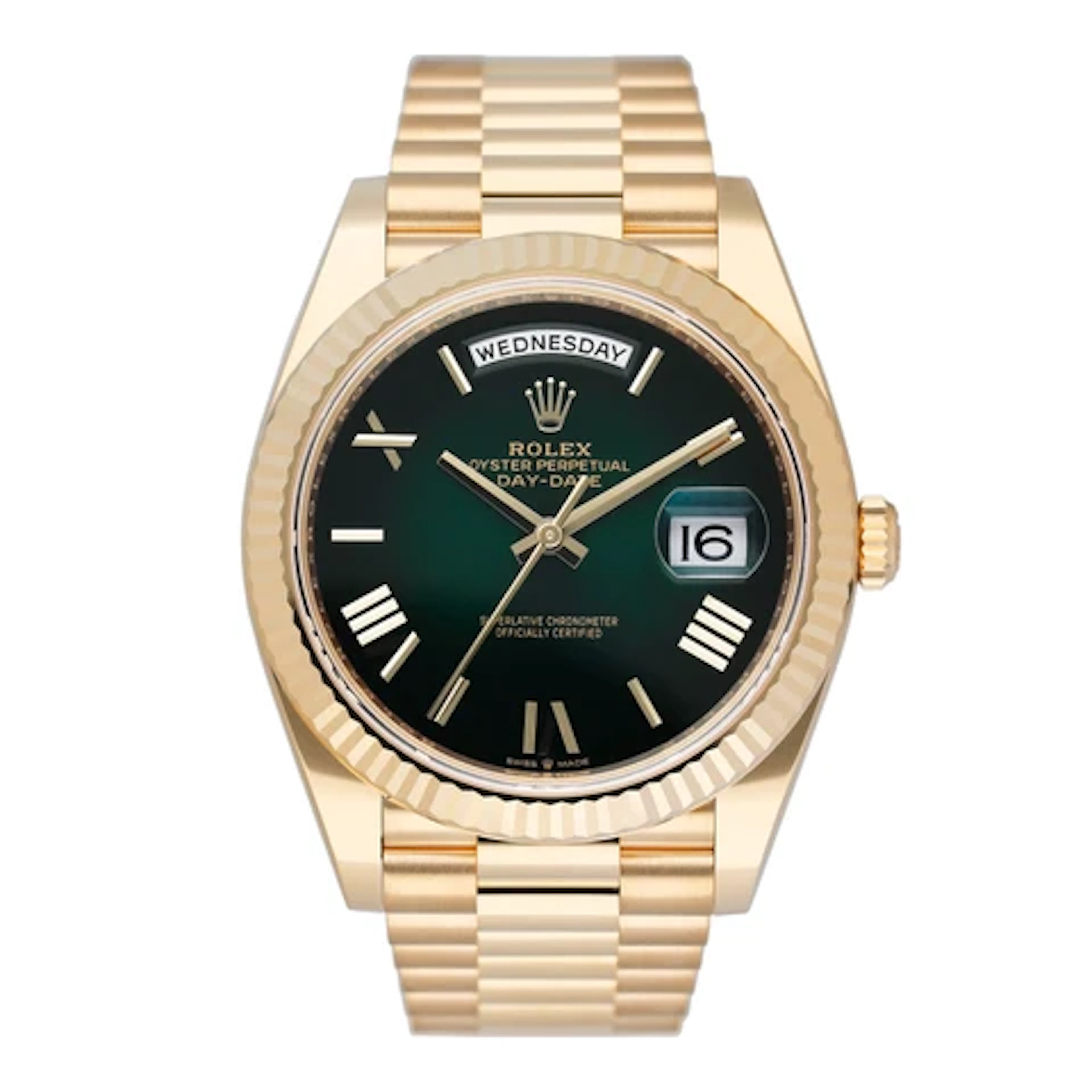 Rolex Day-Date 228238 Green Ombré Dial 18K Yellow Gold Mens Watch Box Papers