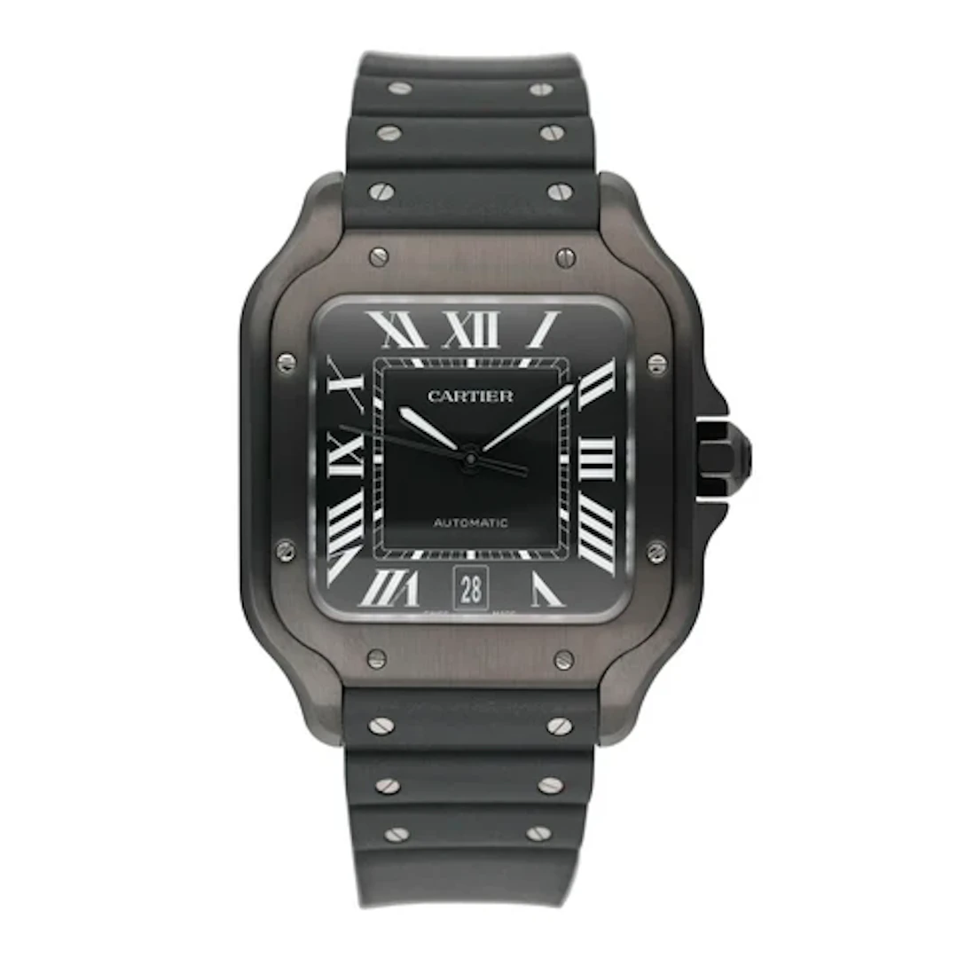 Cartier Santos WSSA0039 Large Black Dial Mens Watch Box Papers