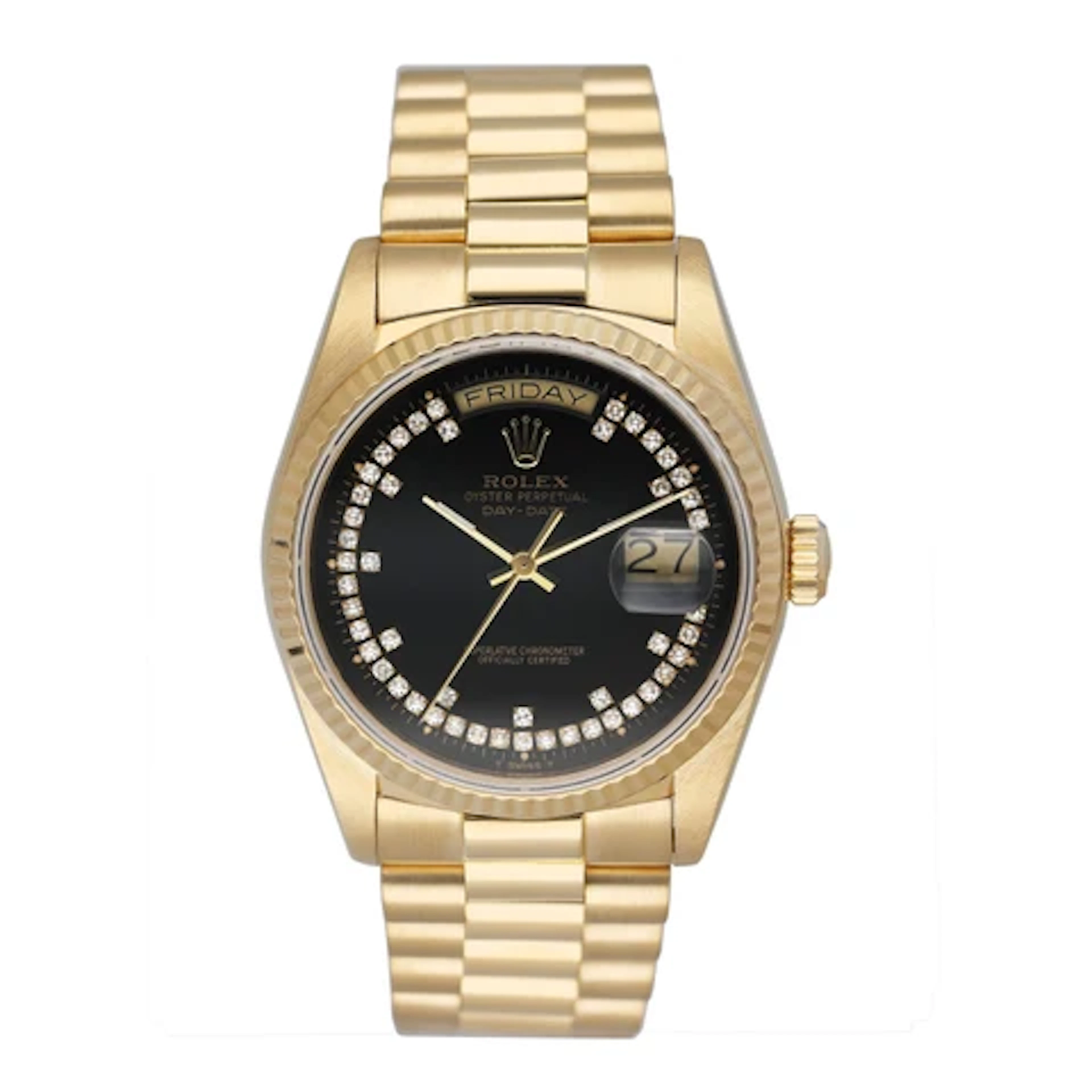 Rolex Day-Date 18038 String Diamond Black Dial Mens Watch