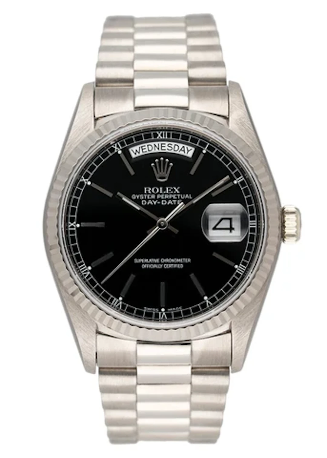 Rolex Day-Date 18039 Black Dial 18K White Gold Mens Watch Box Papers