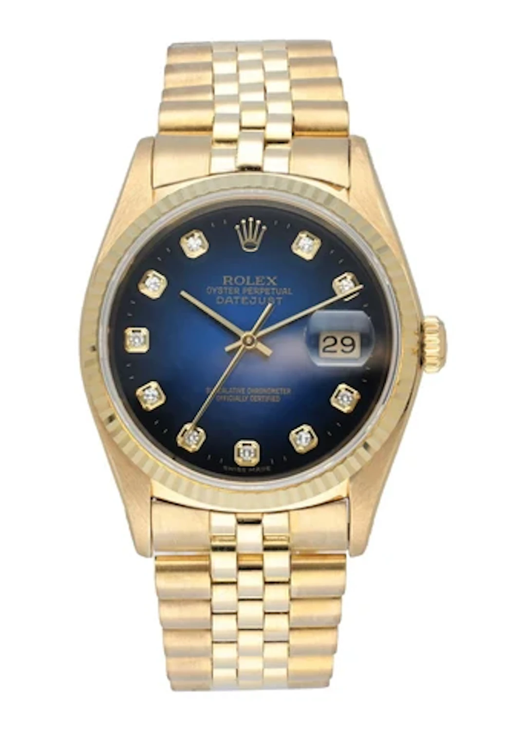 Rolex Datejust 16238 18k Yellow Gold Blue Vignette