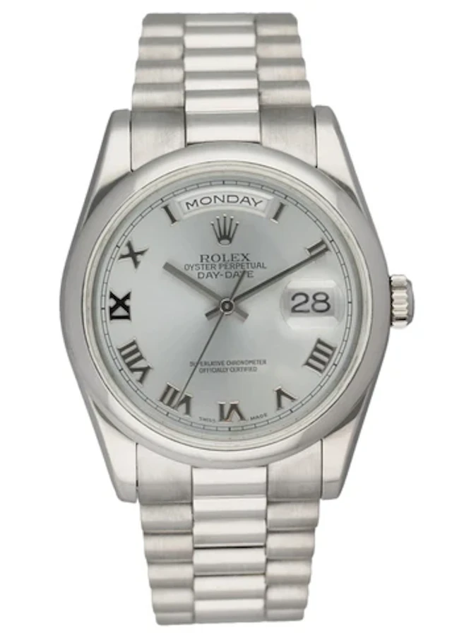 Rolex Day-Date 118206 Platinum Ice Blue Roman Dial Men's Watch