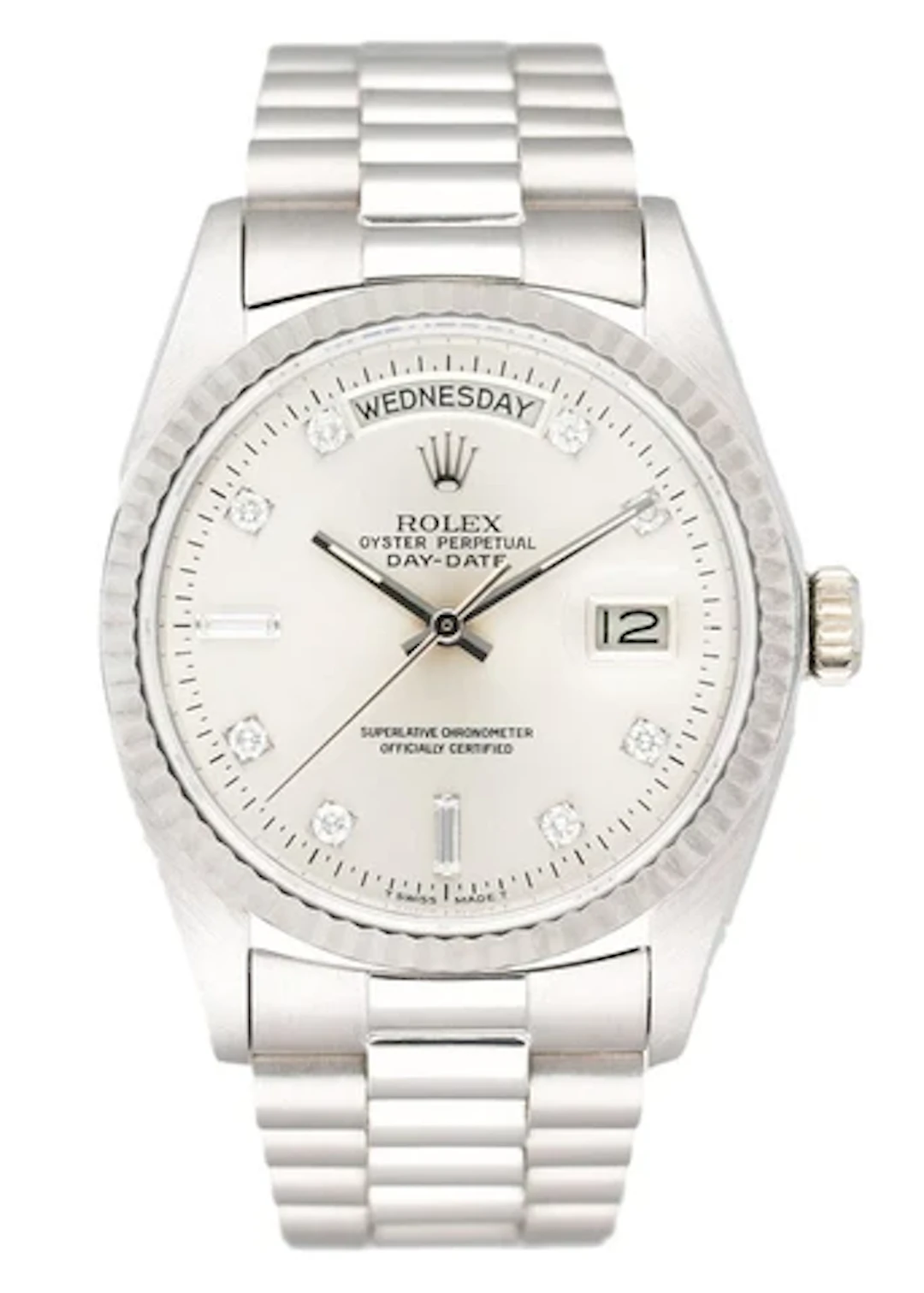Rolex Day-Date 18039 Diamond Dial 18K White Gold Mens Watch