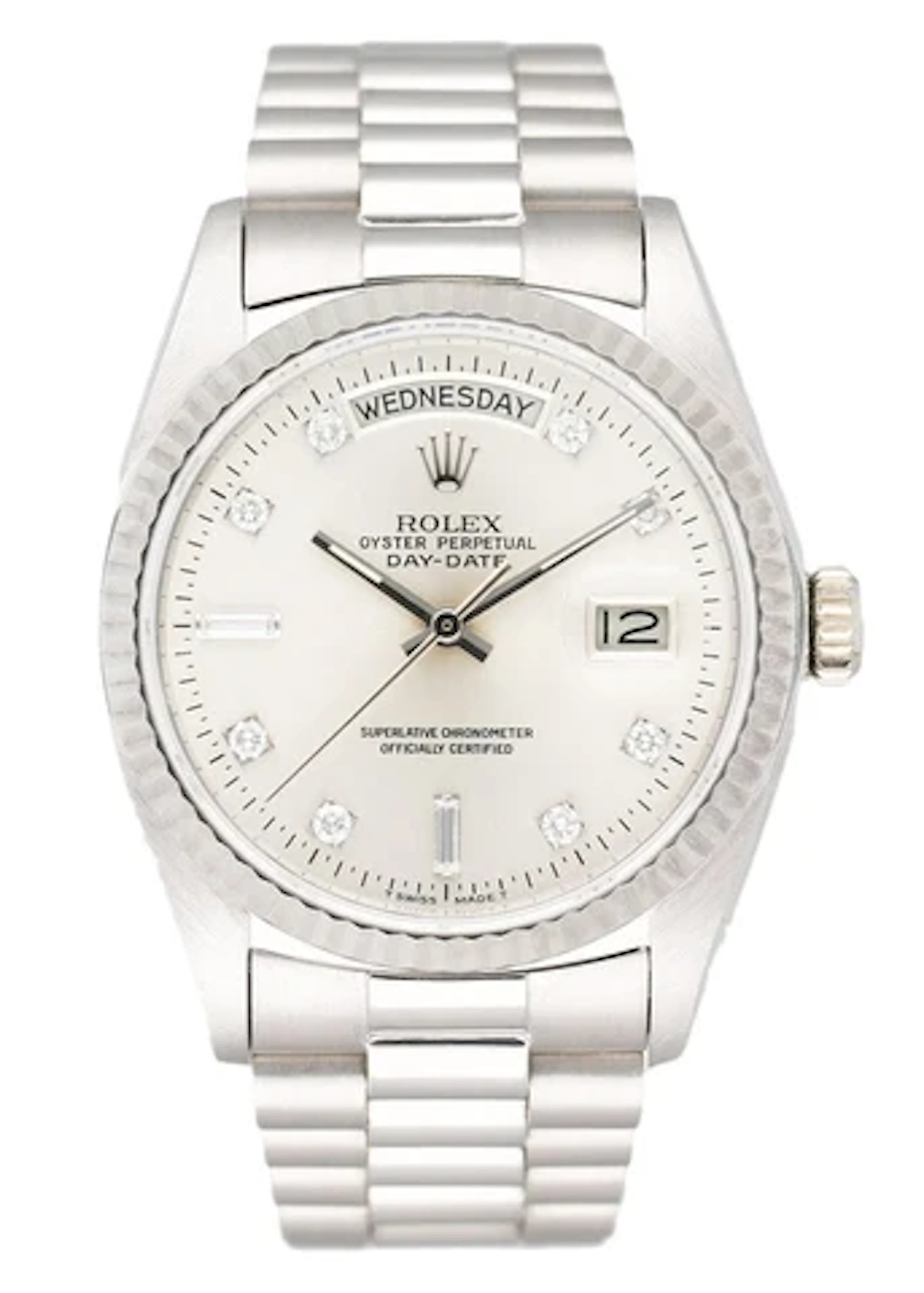 Rolex Day-Date 18039 Diamond Dial 18K White Gold Mens Watch