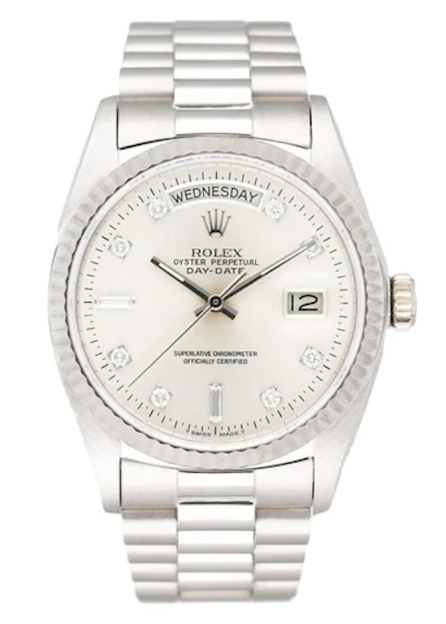 Rolex Day-Date 18039 Diamond Dial 18K White Gold Mens Watch