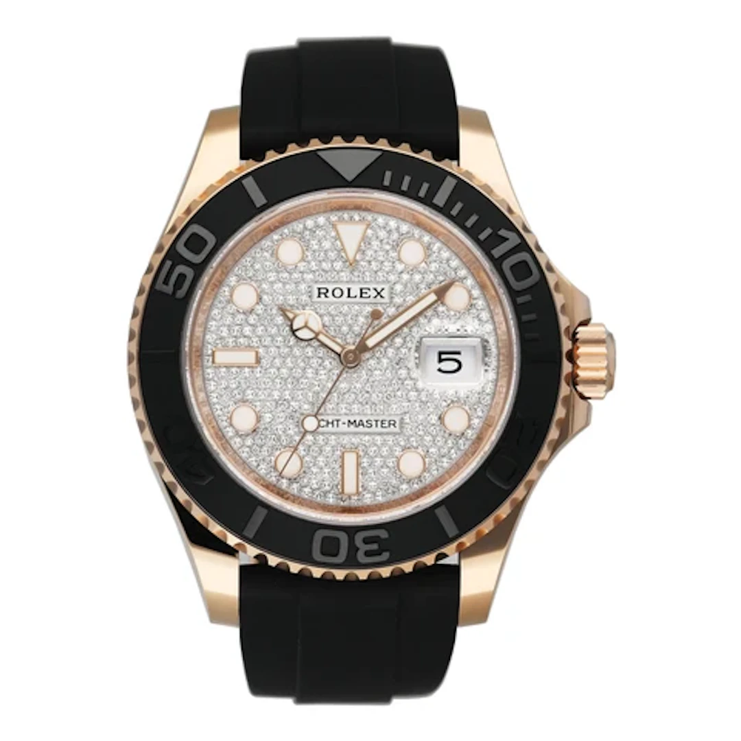 Rolex Yacht-Master 126655 Pave Diamond Dial 18K Rose Gold Mens Watch Box Papers
