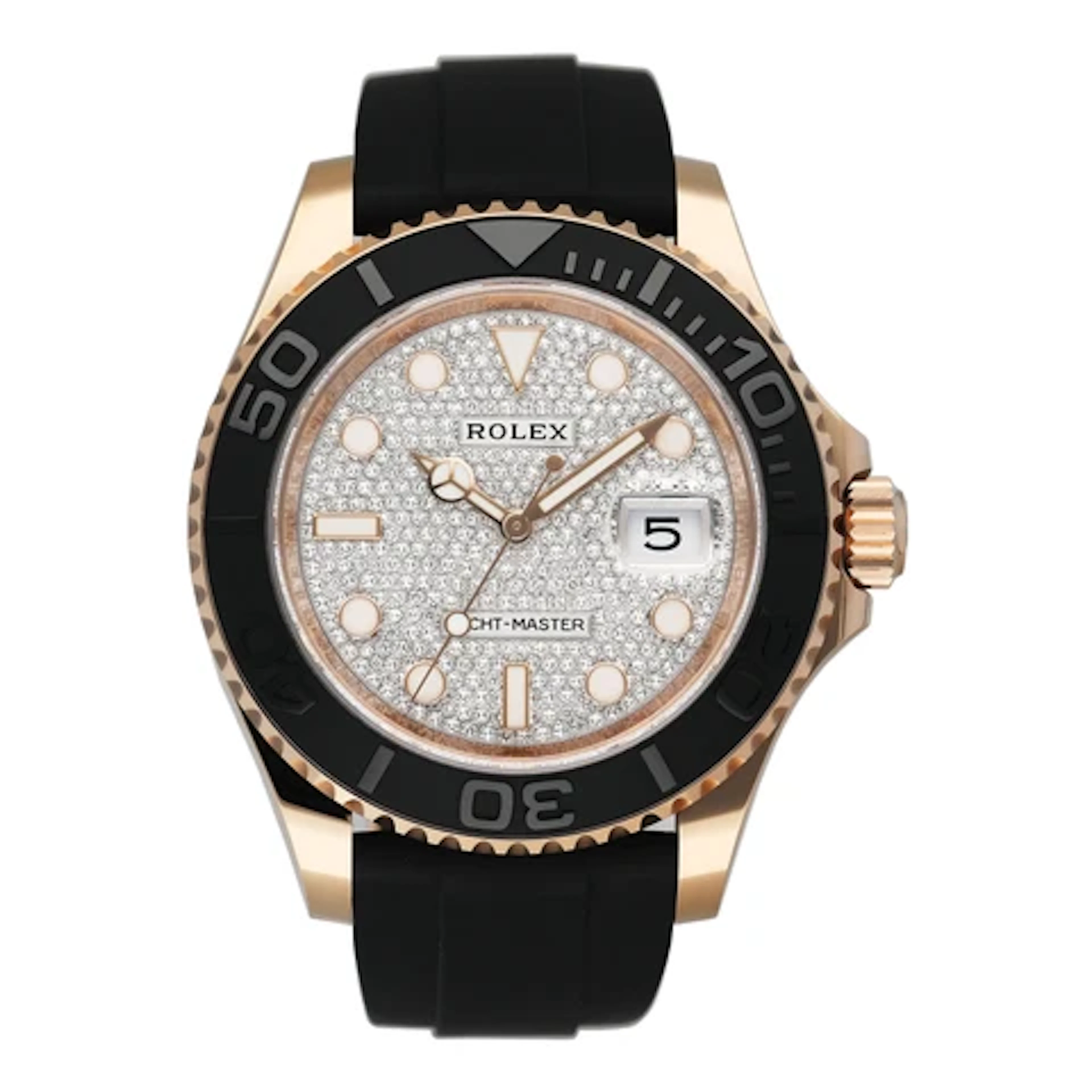 Rolex Yacht-Master 126655 Pave Diamond Dial 18K Rose Gold Mens Watch Box Papers