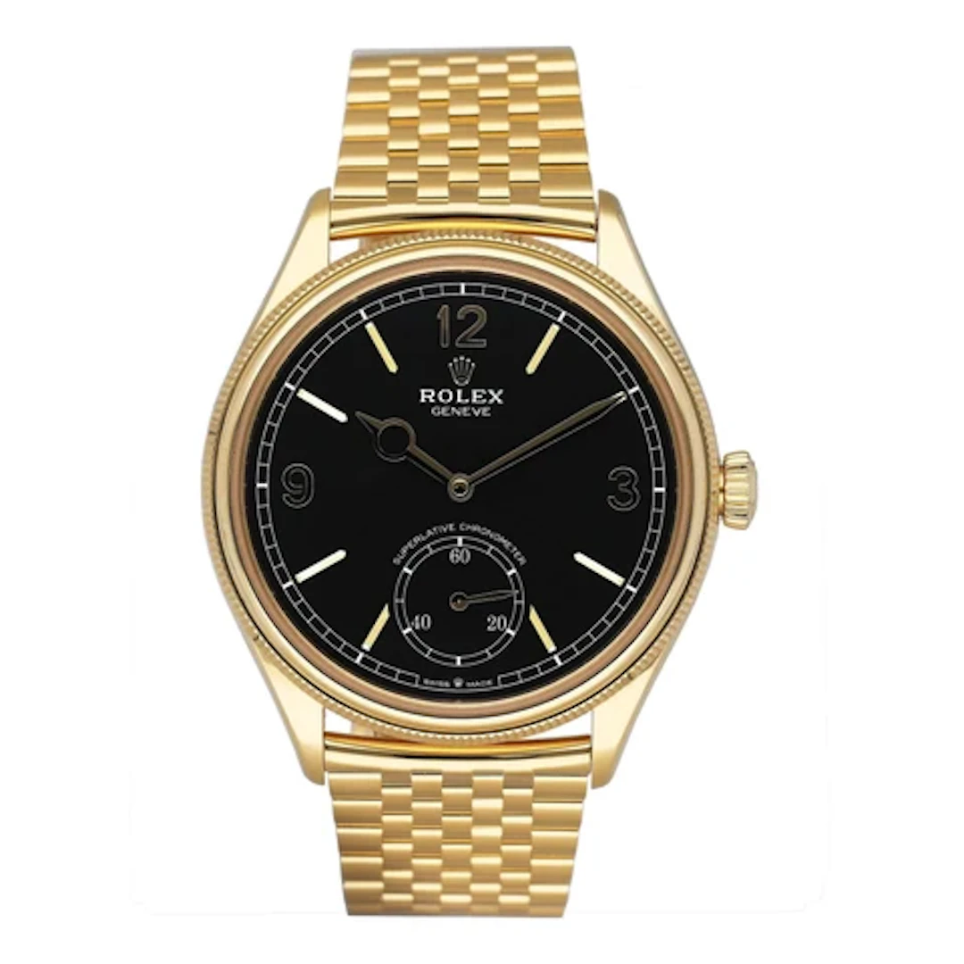 Rolex 1908 52508 Black Dial 18K Yellow Gold Mens Watch Box Papers