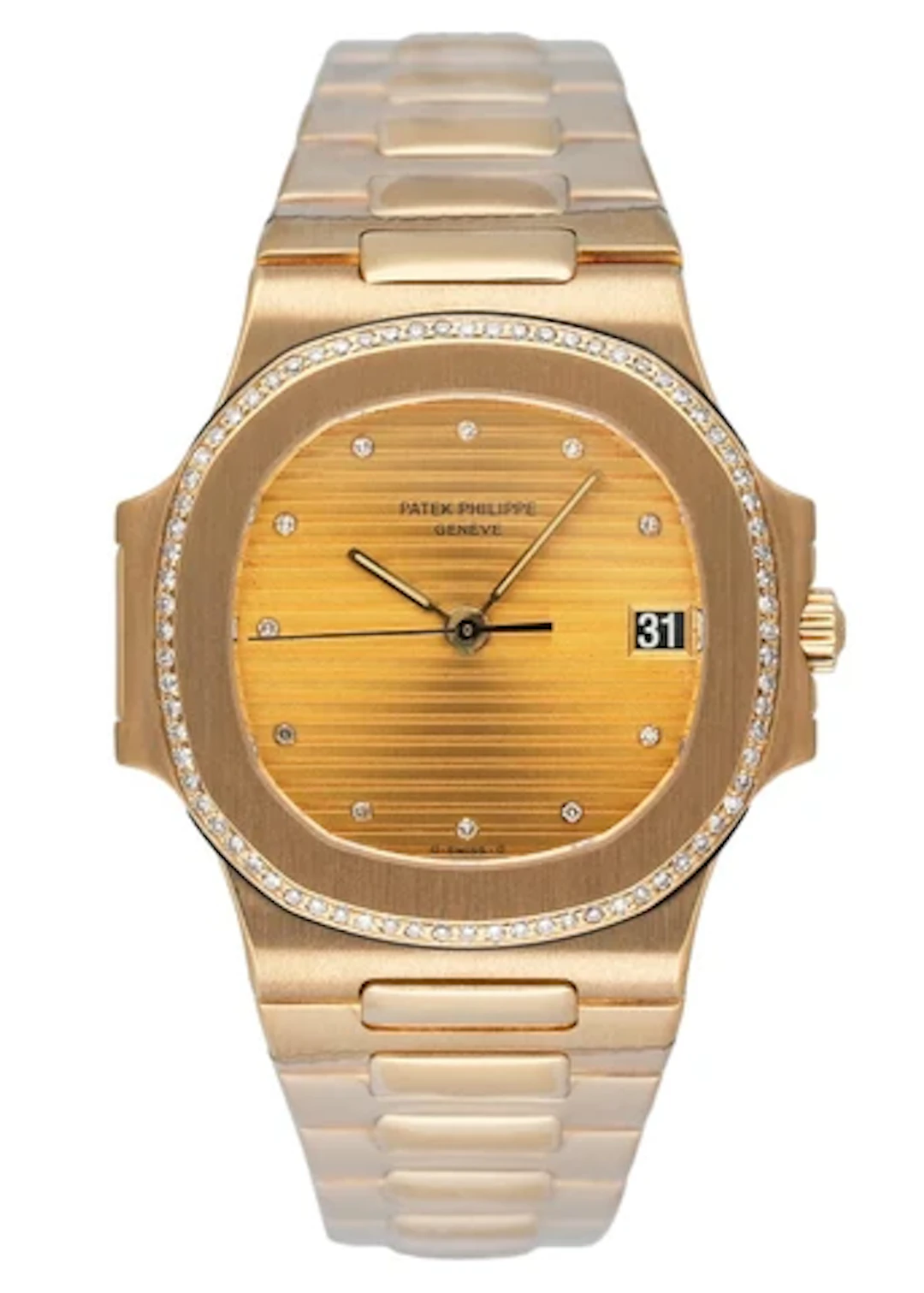 Patek Philippe Nautilus 3800/2J Champagne Diamond Dial Mens Watch With Archives