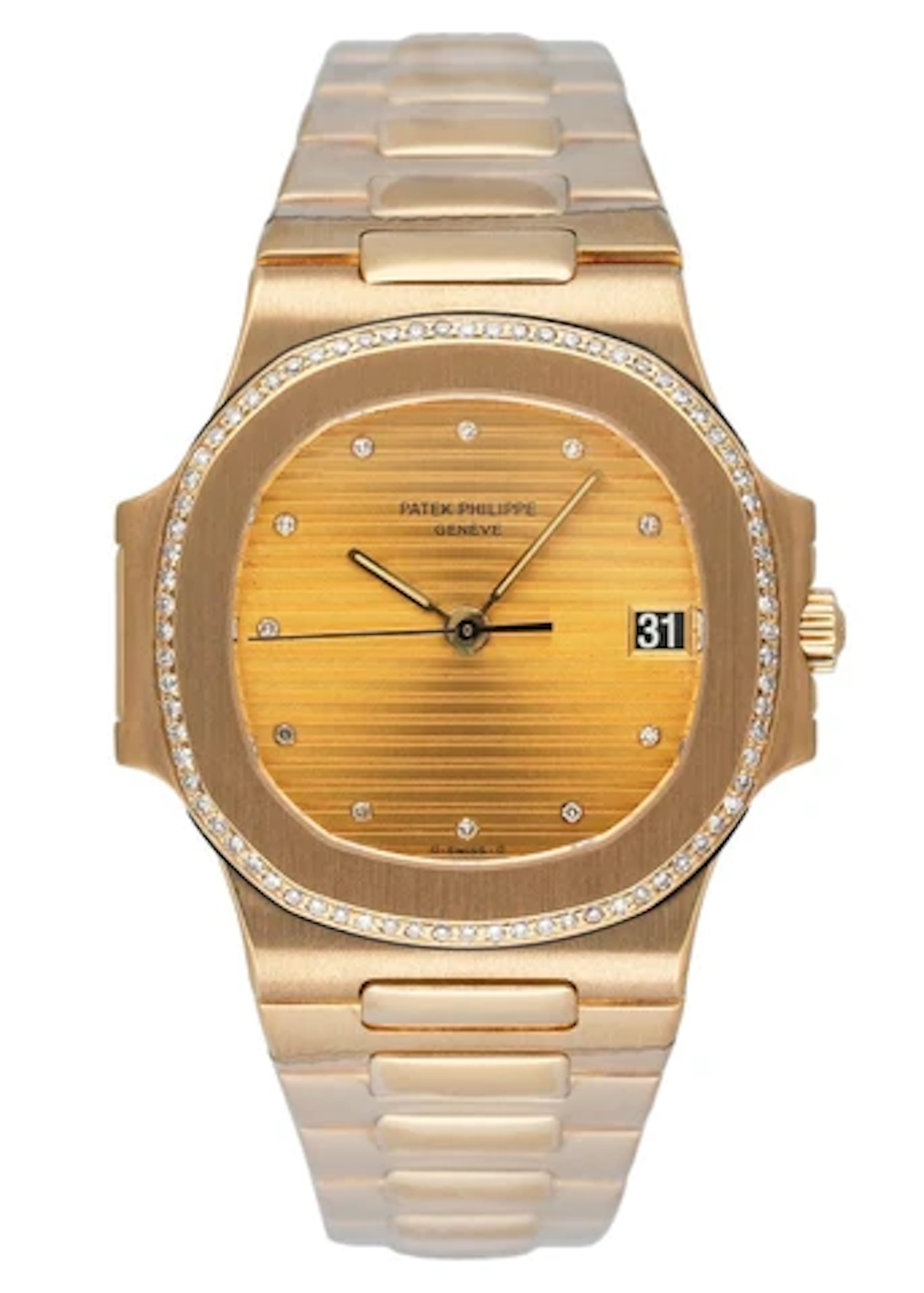 Patek Philippe Nautilus 3800/2J Champagne Diamond Dial Mens Watch With Archives