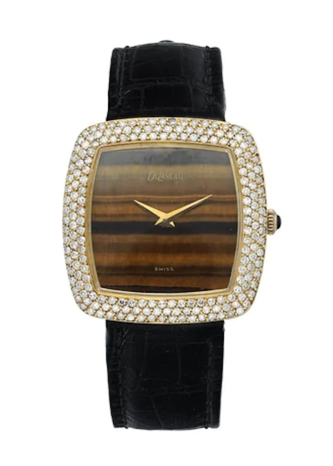 Delaneau Vintage Tiger-eye Diamond Yellow Gold Ladies Watch