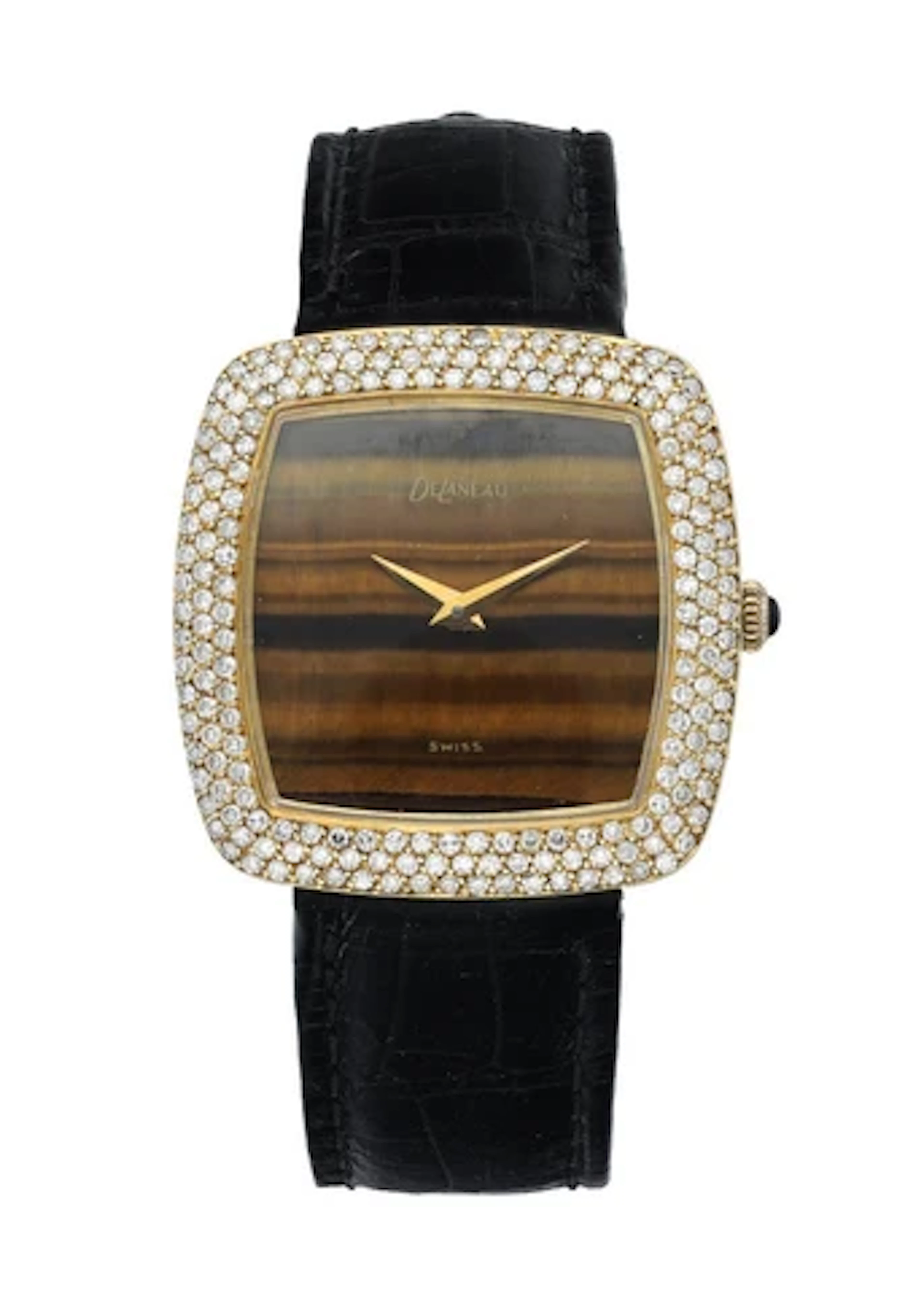 Delaneau Vintage Tiger-eye Diamond Yellow Gold Ladies Watch