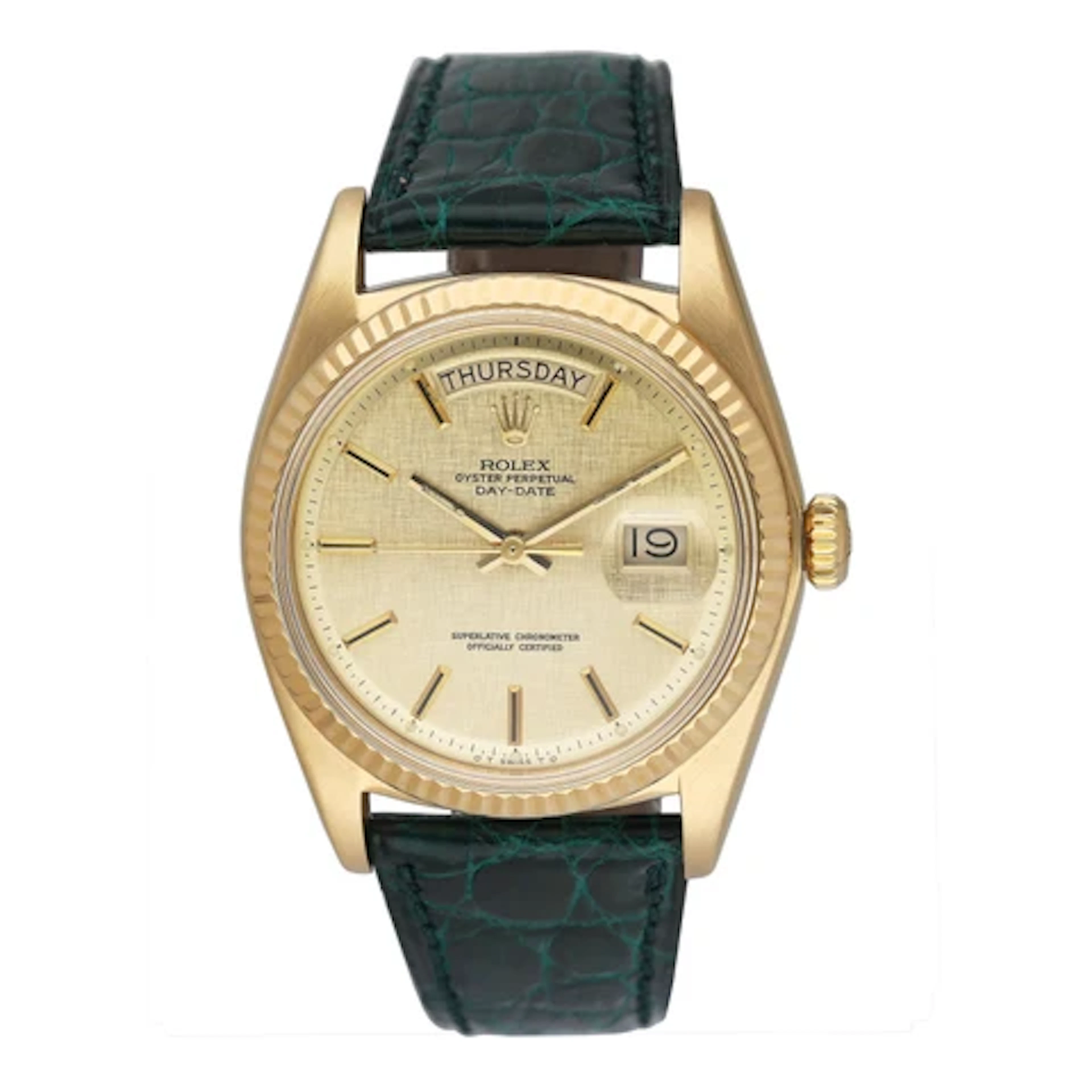 Rolex Day Date 1803 Linen Champagne Dial 18K Yellow Gold Mens Watch