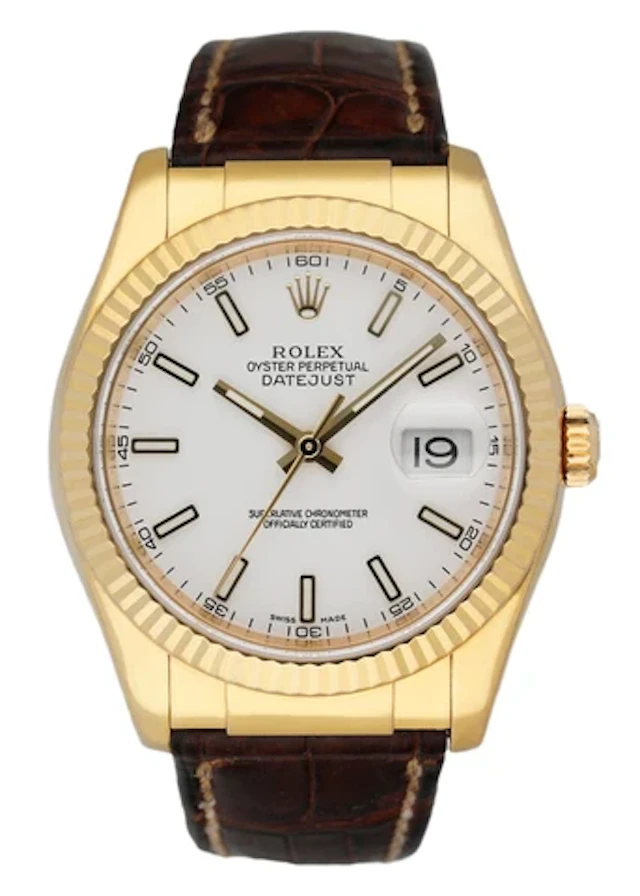 Rolex Datejust 116138 White Dial 18K Yellow Gold Mens Watch