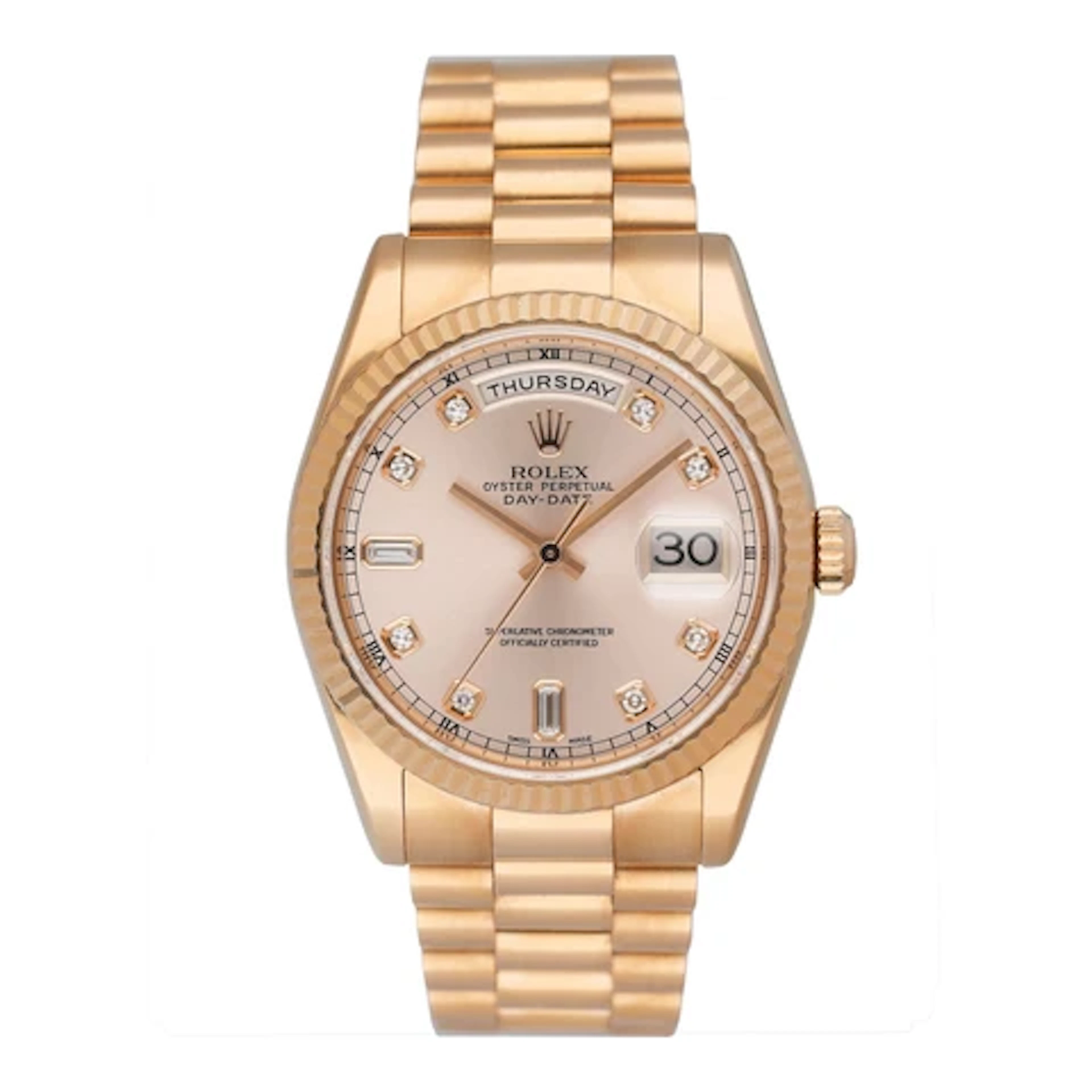 Rolex Day Date 118235 Diamond Pink Dial 18k Rose Gold Mens Watch Box Papers