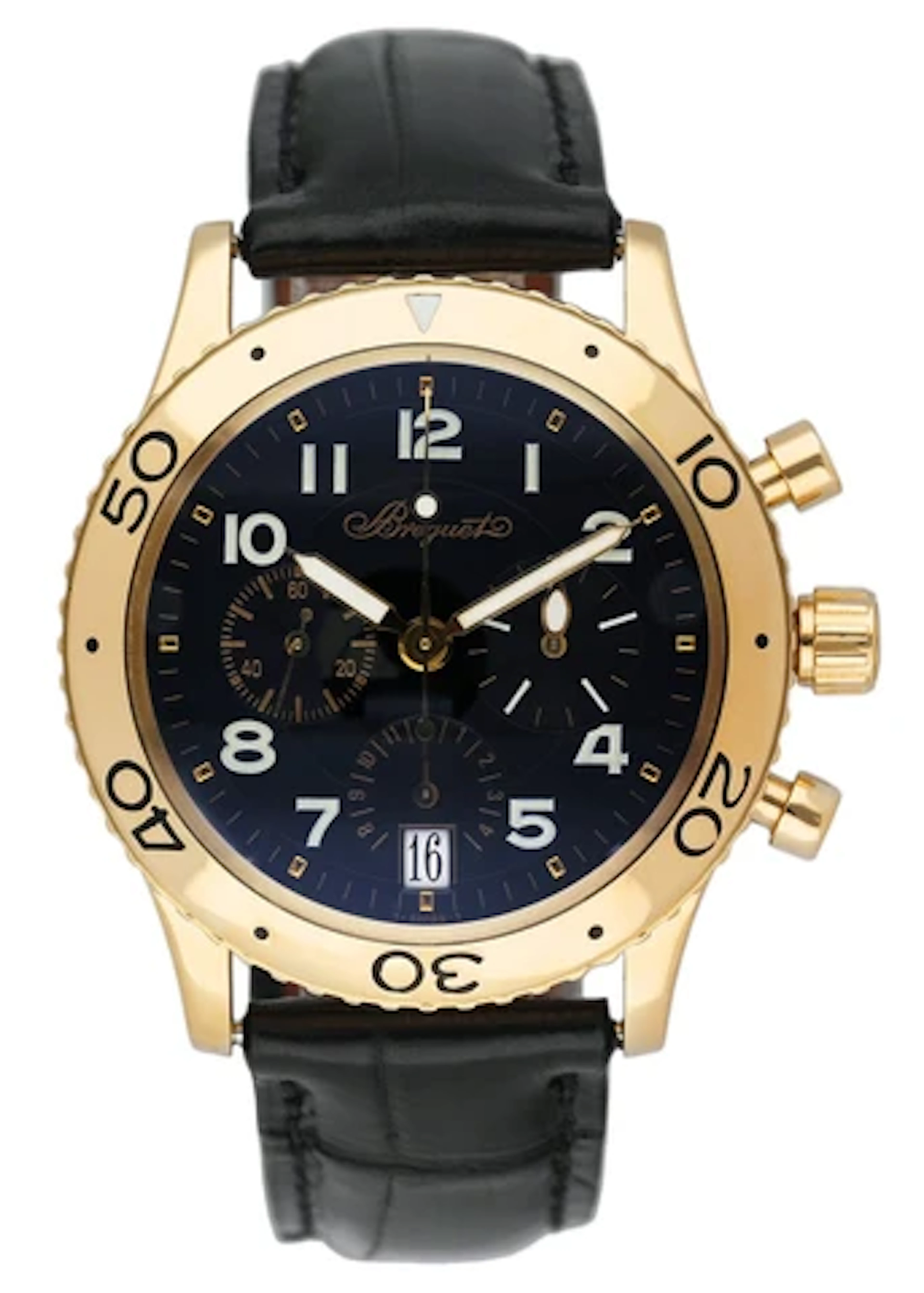 Breguet Type XX 3820 Black Dial 18K Yellow Gold Mens Watch