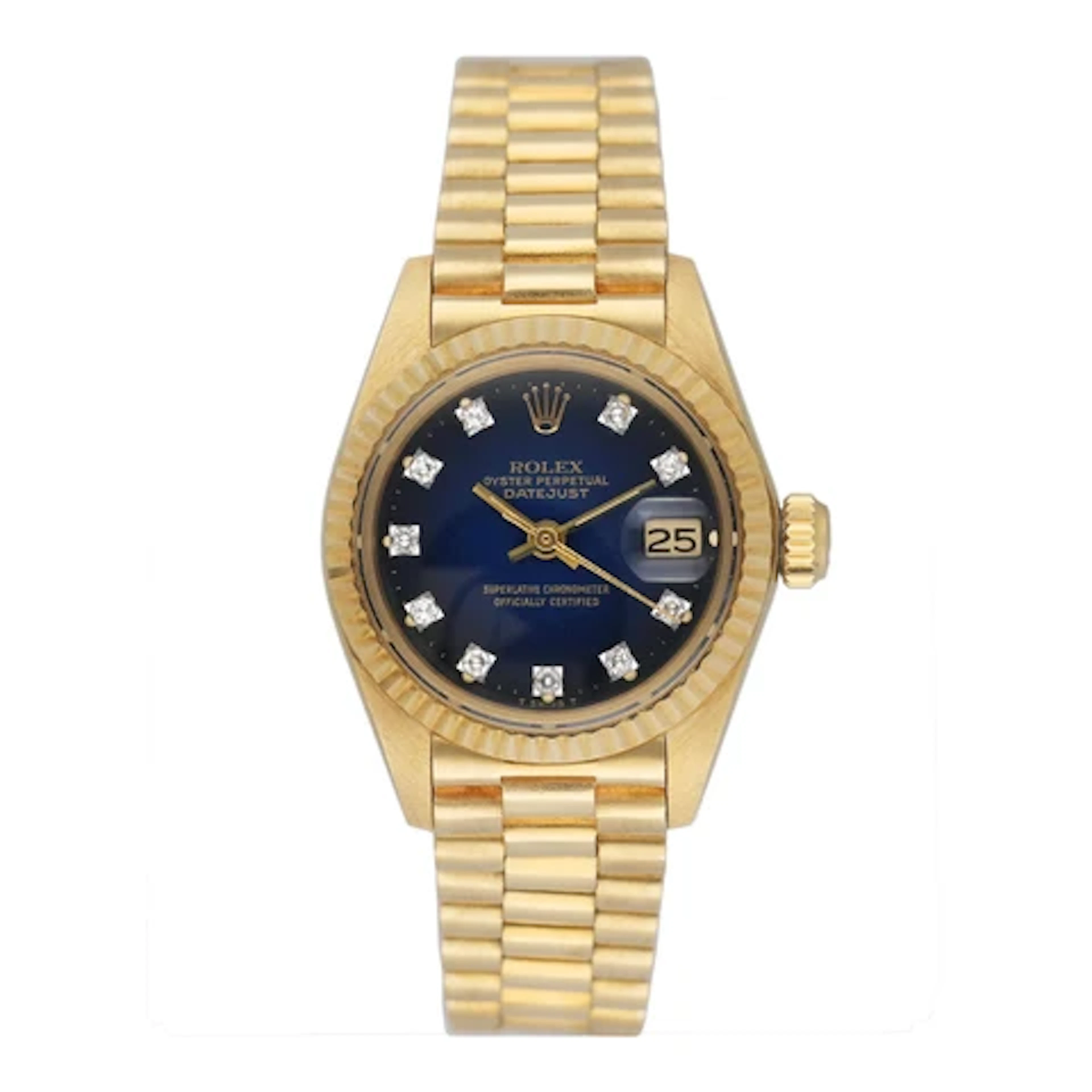 Rolex Datejust 6917 Diamond Blue Vignette Dial 18K Yellow Gold Ladies Watch